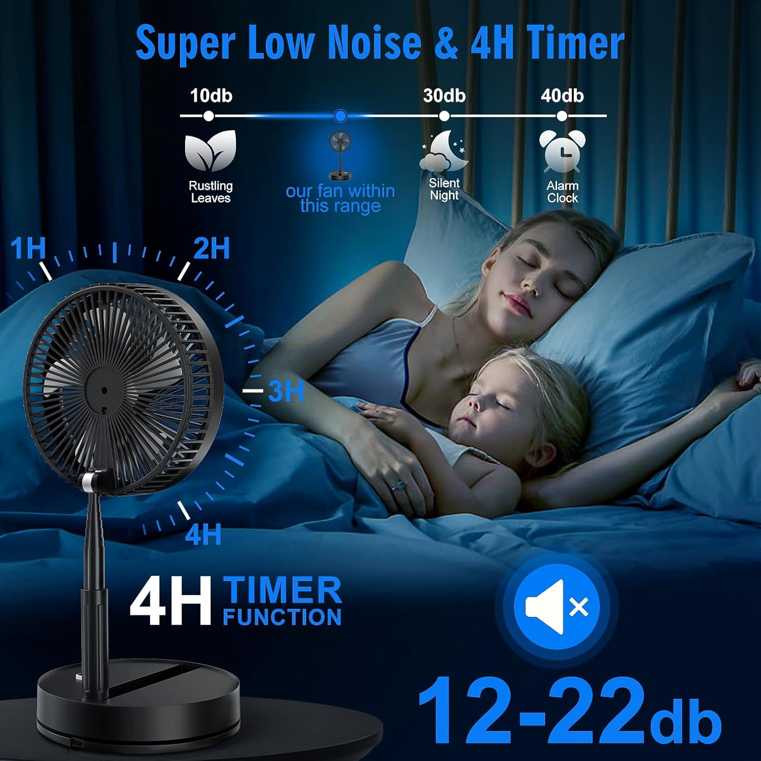 LIPETY Portable Foldable Rechargeable Oscillating Fan - 9" 7200mah Battery Operated USB C Small Fan Remote, Quiet Table Desk Fan Folding Standing Pedestal Fans for Bedroom Rome Office Camping Travel - Image 4