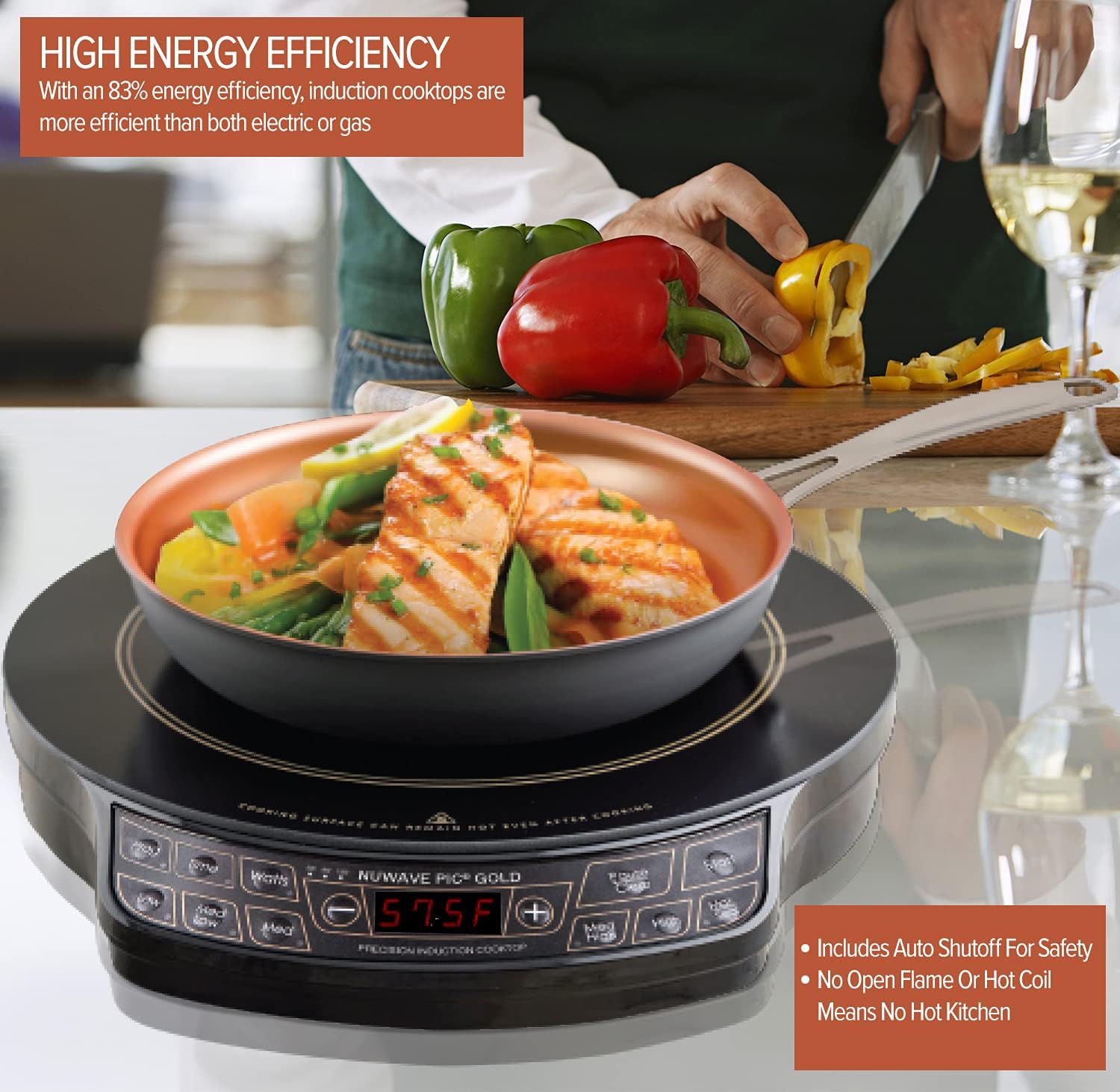 Nuwave Gold Precision Induction Cooktop, Portable, Powerful with Large 8” Heating Coil,100°F to 575°F, 3 Wattage Settings, 12” Heat-Resistant Cooking Surface - Image 4