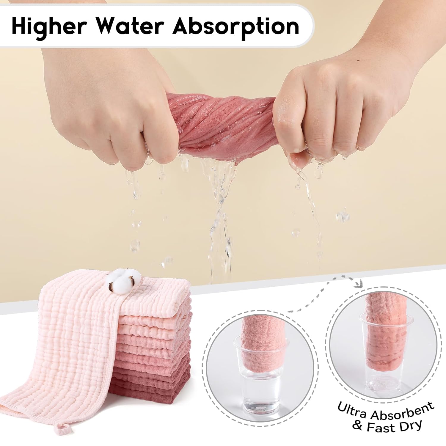 Muslin Burp Cloths for Baby 100% Cotton Burping Cloths for Boys Girls Large 20''X10'' Extra Soft and Absorbent 12 Pack - Gradient Pink - Image 7