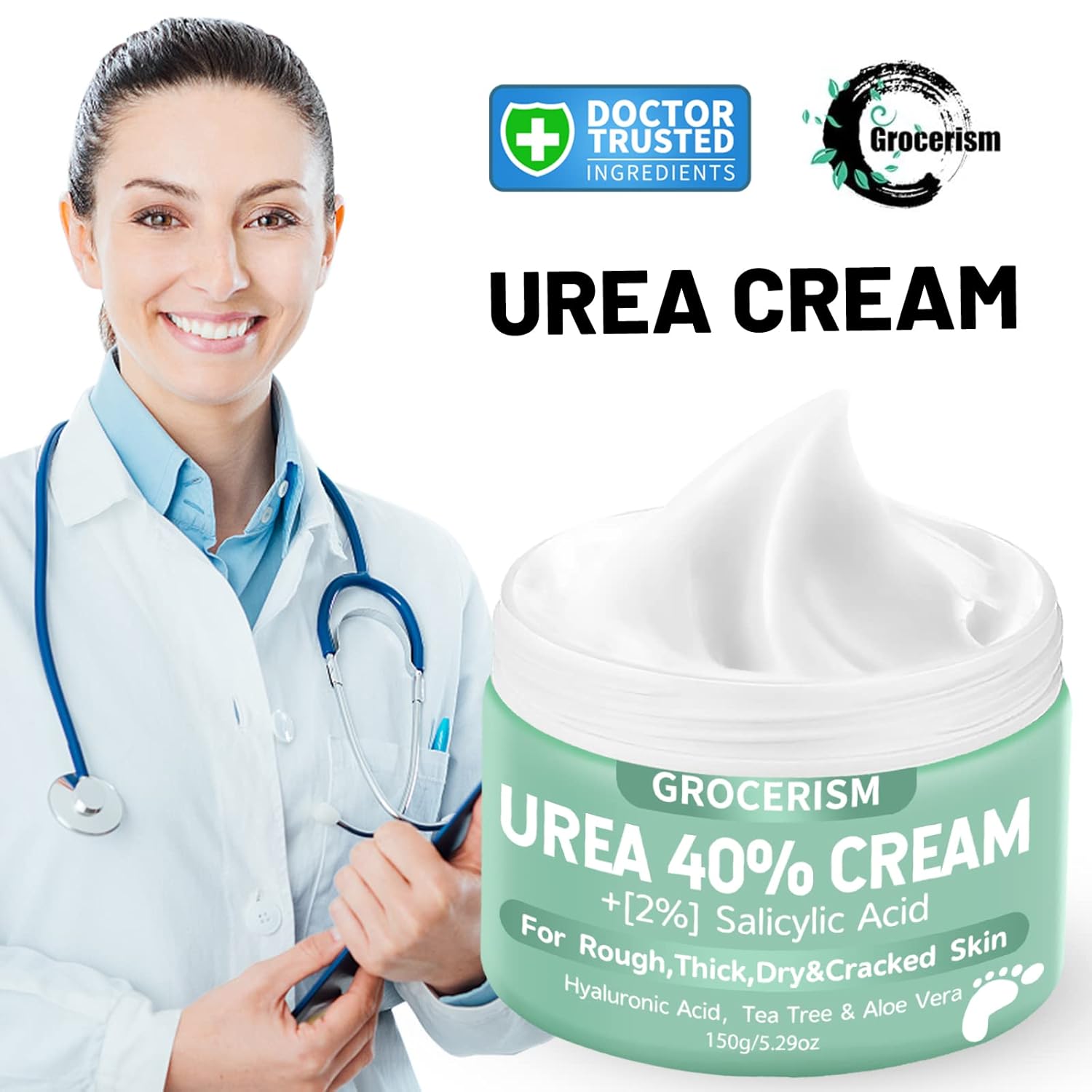 Urea Cream 40 Percent For Feet Plus 2% Salicylic Acid 5.29 oz || Foot Cream and Hand Cream Maximum Strength with Hyaluronic Acid,Tea Tree,and Aloe Vera For Deep Moisturizes,Callus Remover - Image 3