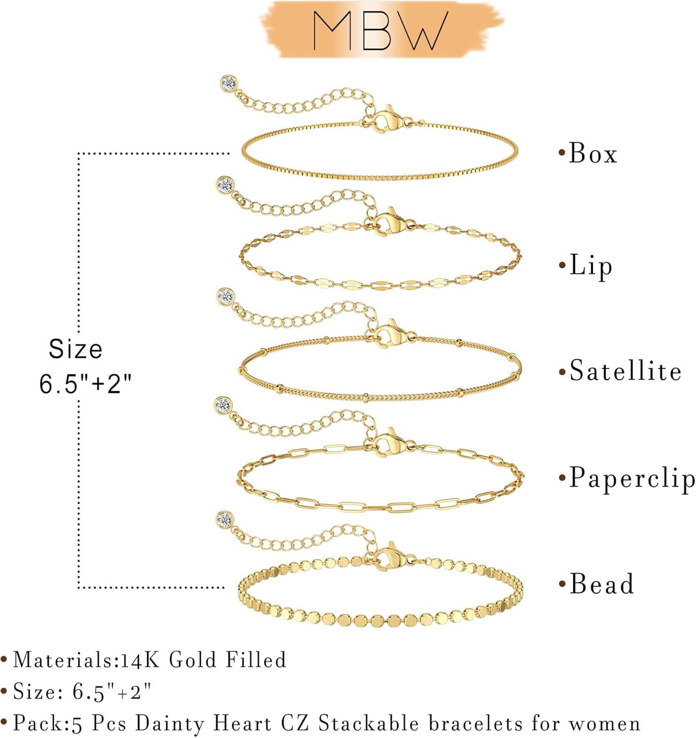 MBW Gold Bracelets for Women Trendy, Dainty 14K Gold Plated Bracelet Stack Beaded Chain Bracelet Set Thin Small Cute Paperclip Bracelets Fashion Waterproof Jewelry Gift Gold Accessories for Women - Image 6