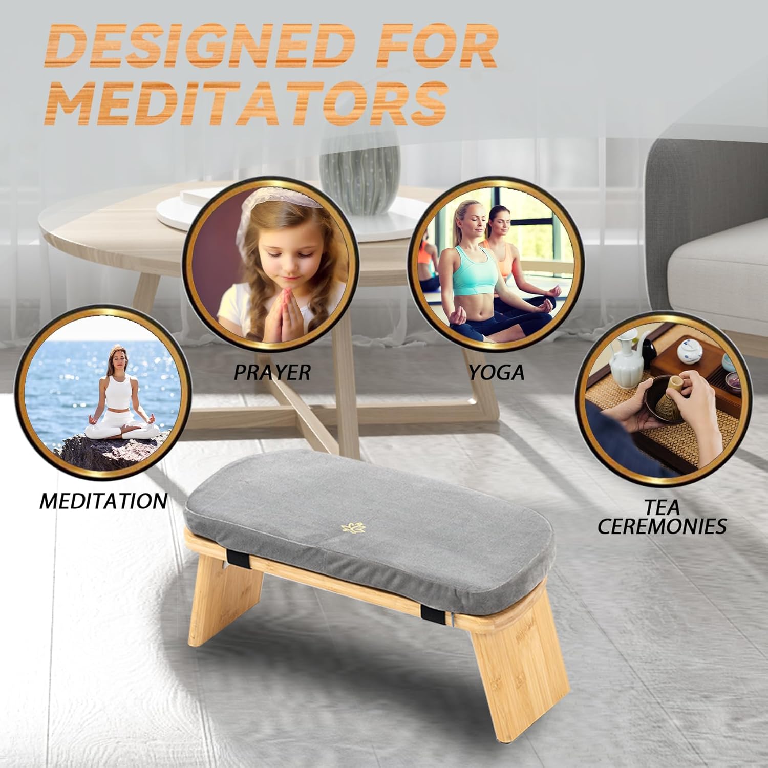 Meditation Bench, Bamboo Meditation Stool, Folding Kneeling Meditation Bench, Seiza Prayer Bench, Prayer Bench with Meditation Cushion, Kneeling Stool - Image 6
