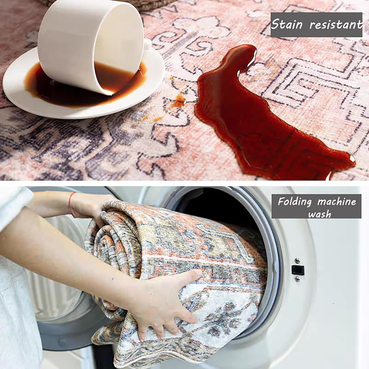 5x7 Washable Area Rug Gray Vintage Traditional Floor Cover Foldable Thin Kitchen Accent Indoor Distressed Non Slip Carpet Floral Print Mat Bedroom Living Room Bathroom - Image 5