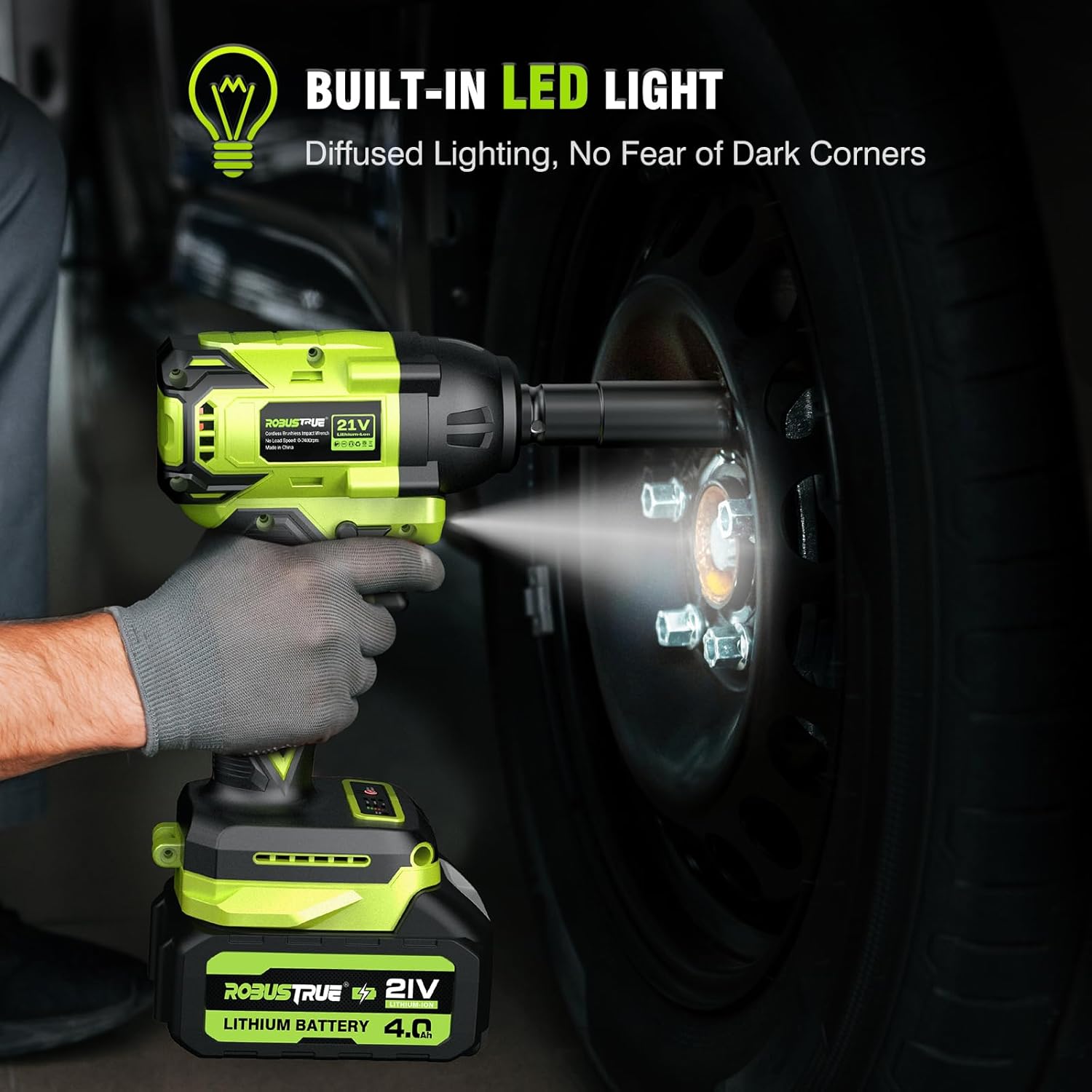 Cordless Impact Wrench, 406Ft-lbs (550N.m) Brushless 1/2 inch, 2800RPM High Torque Impact Gun, 2x 4.0Ah Battery, Charger, 4 Sockets, Electric Impact Wrench for Car Home - Image 8