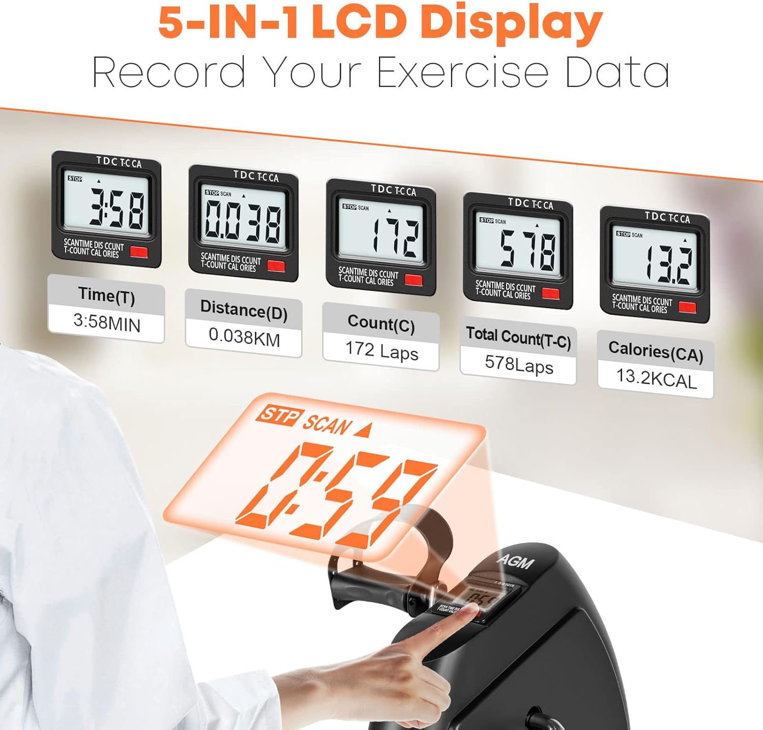 Mini Exercise Bike, AGM Under Desk Bike Pedal Exerciser Foot Cycle Arm & Leg Pedal Exerciser with LCD Screen Displays - Image 4