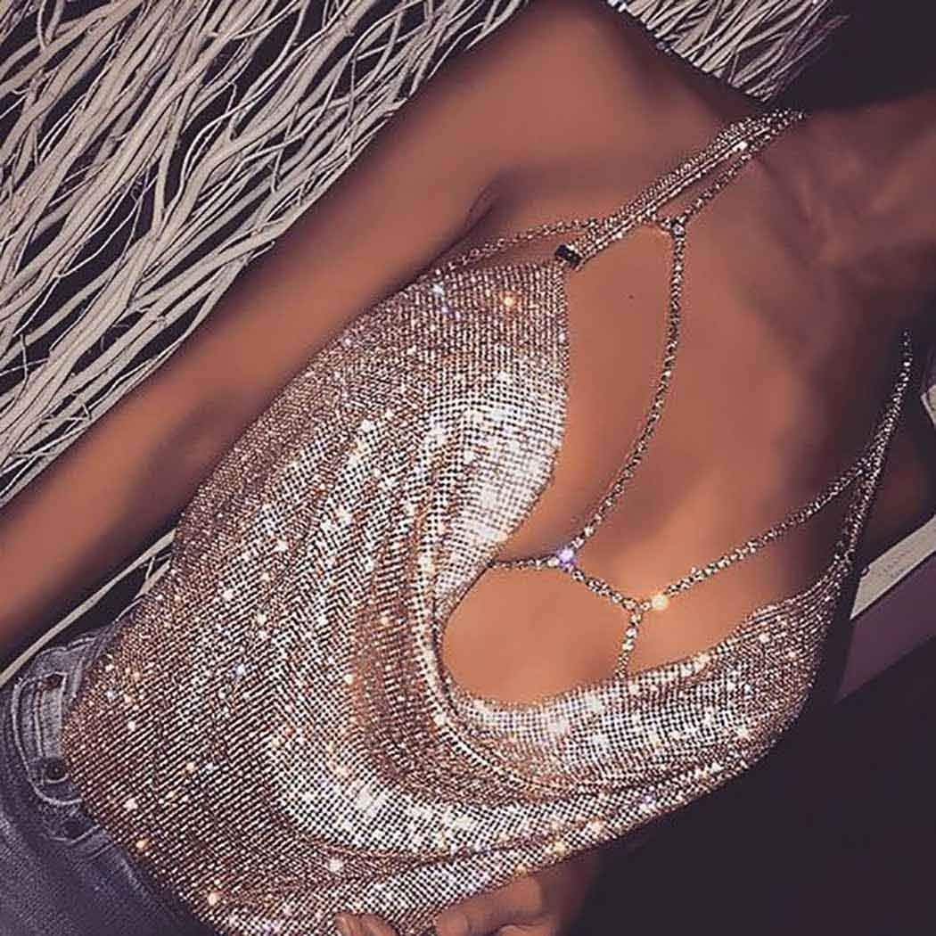 Woeoe Rhinestone Chain Bra Crystal Body Chains for Women Necklace Sexy Bikini Nightclub Body Chain Jewelry - Image 6
