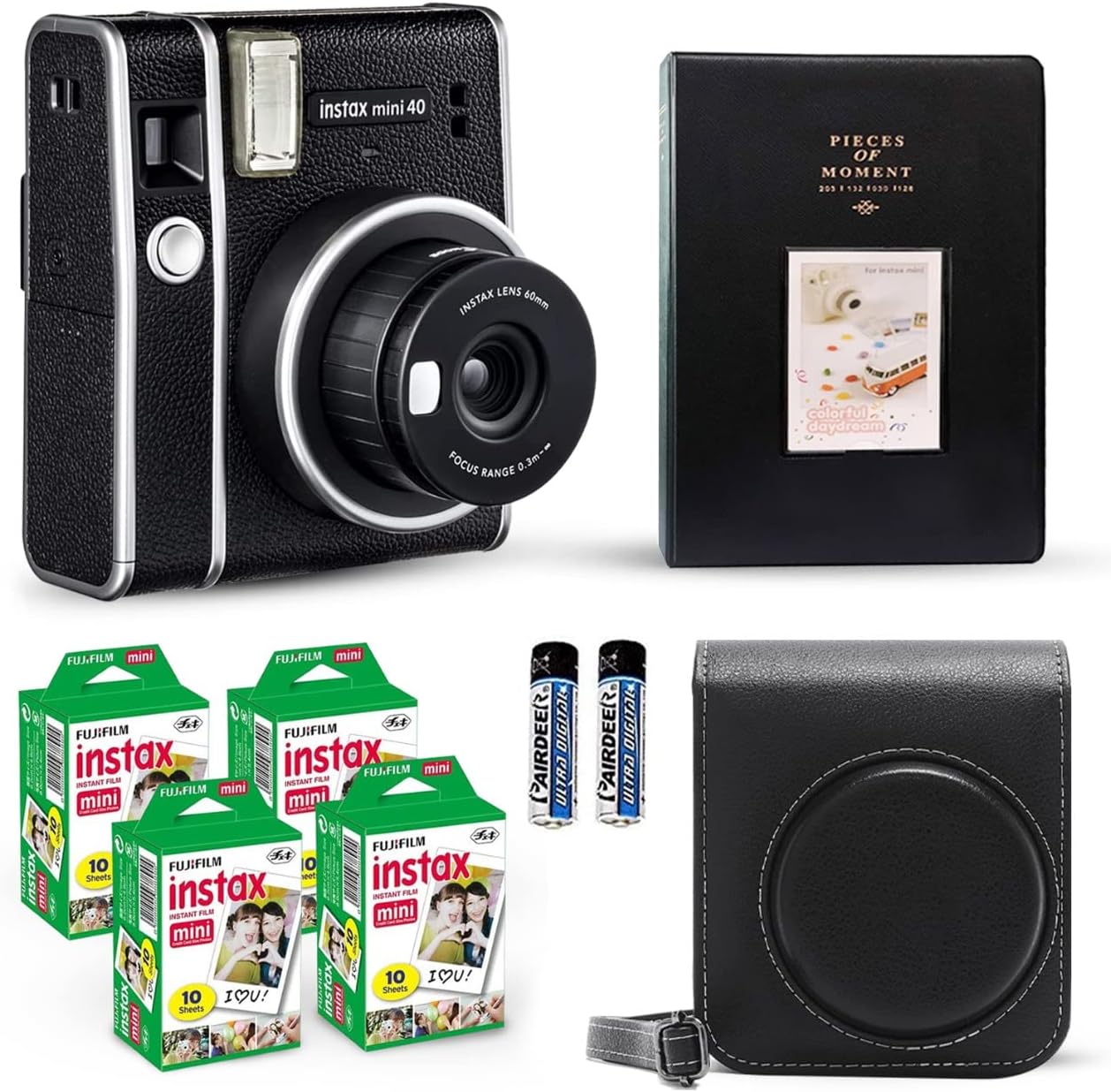 Fujifilm Instax Mini 40 Instant Camera Vintage Black. + Fujifilm Value Pack (40 Sheets) + Shutter Accessories Bundle, includes Vintage Style Compatible Carrying Case, Black Photo Album 64 Pockets - Image 2