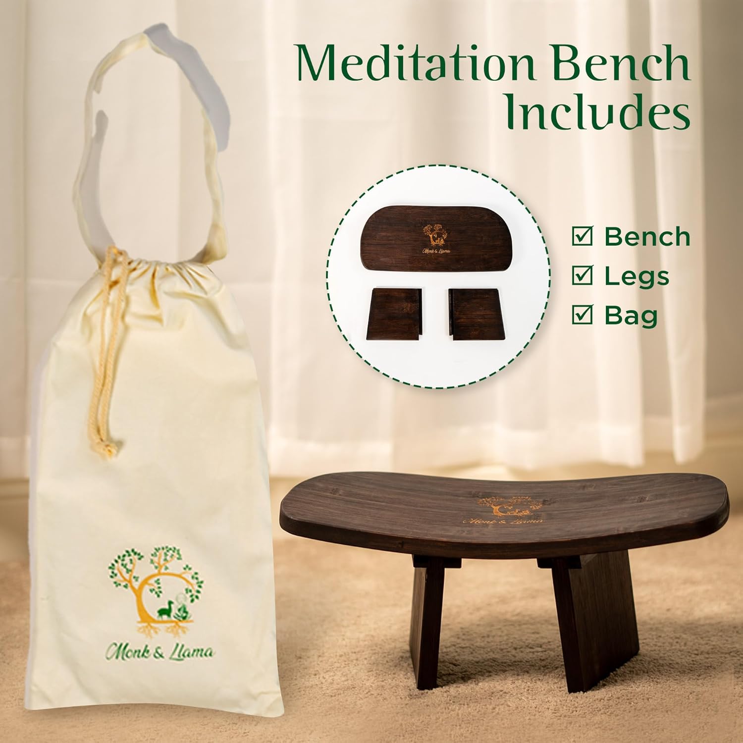 Monk & Llama Meditation Bench - Foldable, Ergonomic, Bamboo Kneeling Stool— Perfect Seiza Bench Meditation Stool Chair for Prayer & Travel - Deeper & Enjoyable Sessions - Image 6