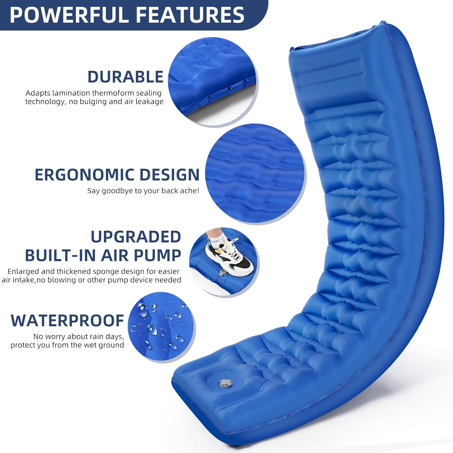 Sleeping Pad, Ultralight Thicken Inflatable Sleeping Pad for Camping, Built-in Pump, Great for Camping, Hiking, Carry Bag, Repair Kit, Compact & Lightweight Air Mattress(Blue) - Image 6