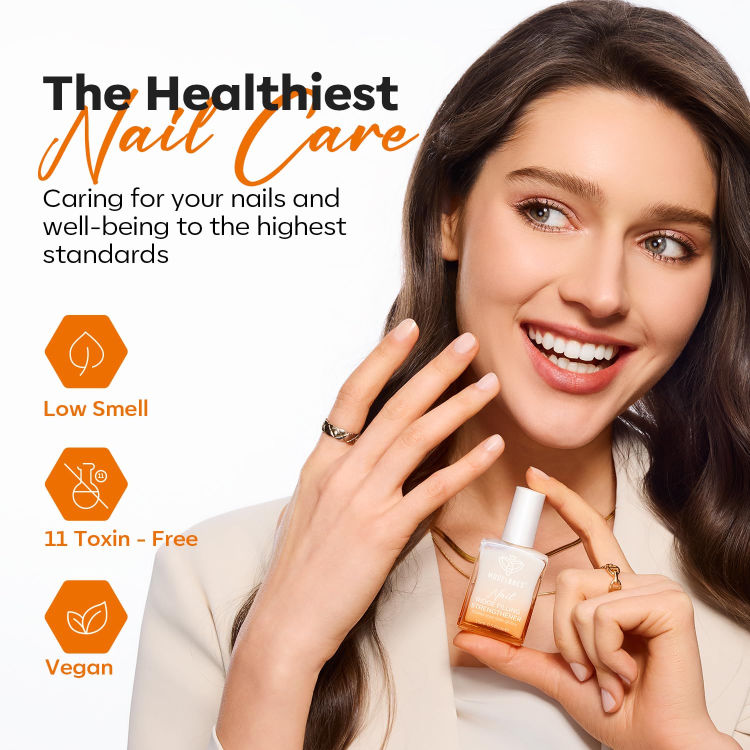 modelones Nail Strengthener, Ridge Filler for Nails, Clear Nail Polish for Thin, Weak & Damaged Nails, Nail Hardener for Nail Protection, Crystal Clear, 15ml - Image 9