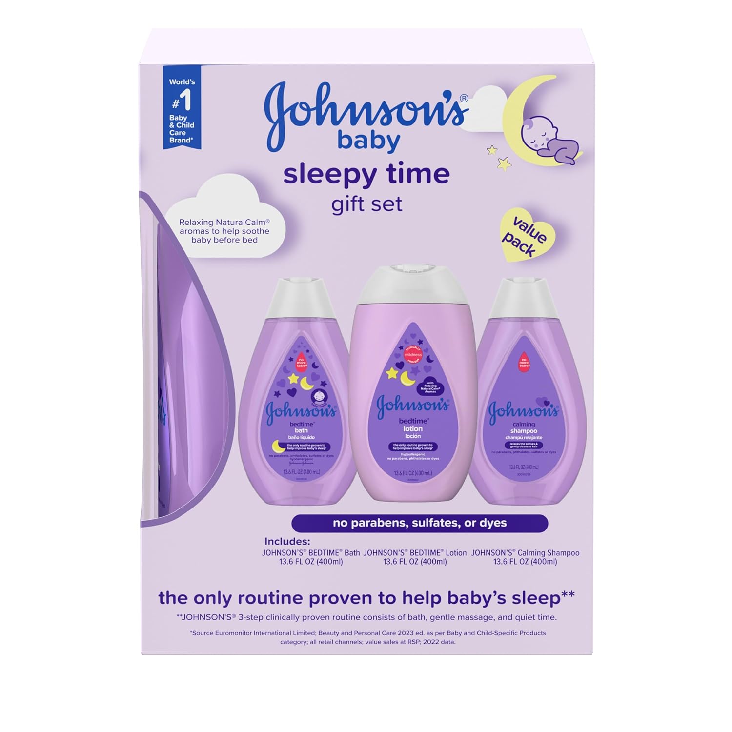 Johnson's Sleepy Time Bedtime Baby Gift Set with Relaxing NaturalCalm Aromas, Bedtime Baby Bath Shampoo, Wash & Lotion Essentials, Hypoallergenic & Paraben-Free, 4 Items - Image 2