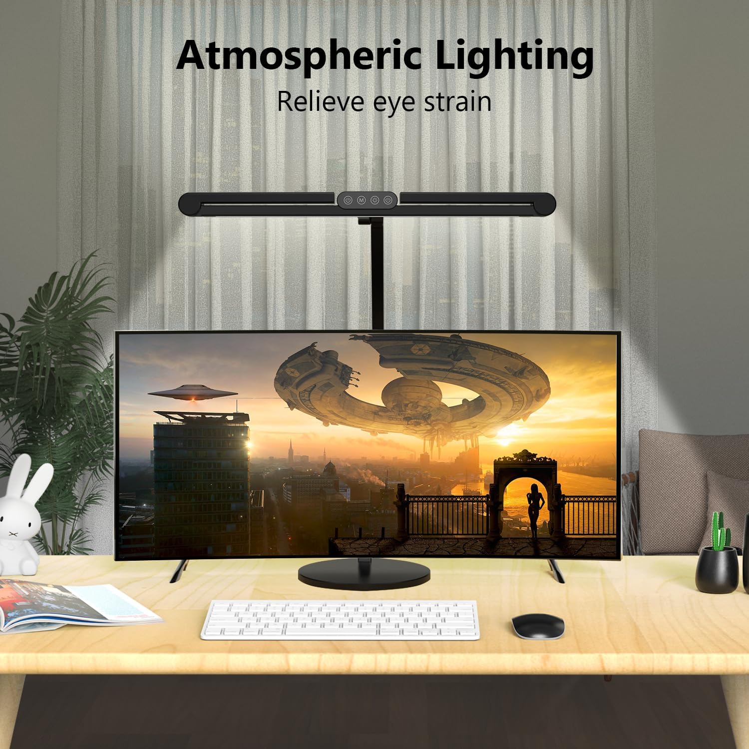 Micomlan Architect Desk Lamp with Atmosphere Lighting, Adjustable Led Desk Light for Home Office with Base, 24W Bright Auto Dimming Table Light with Rotatable Swing Arm for Workbench Computer - Image 4