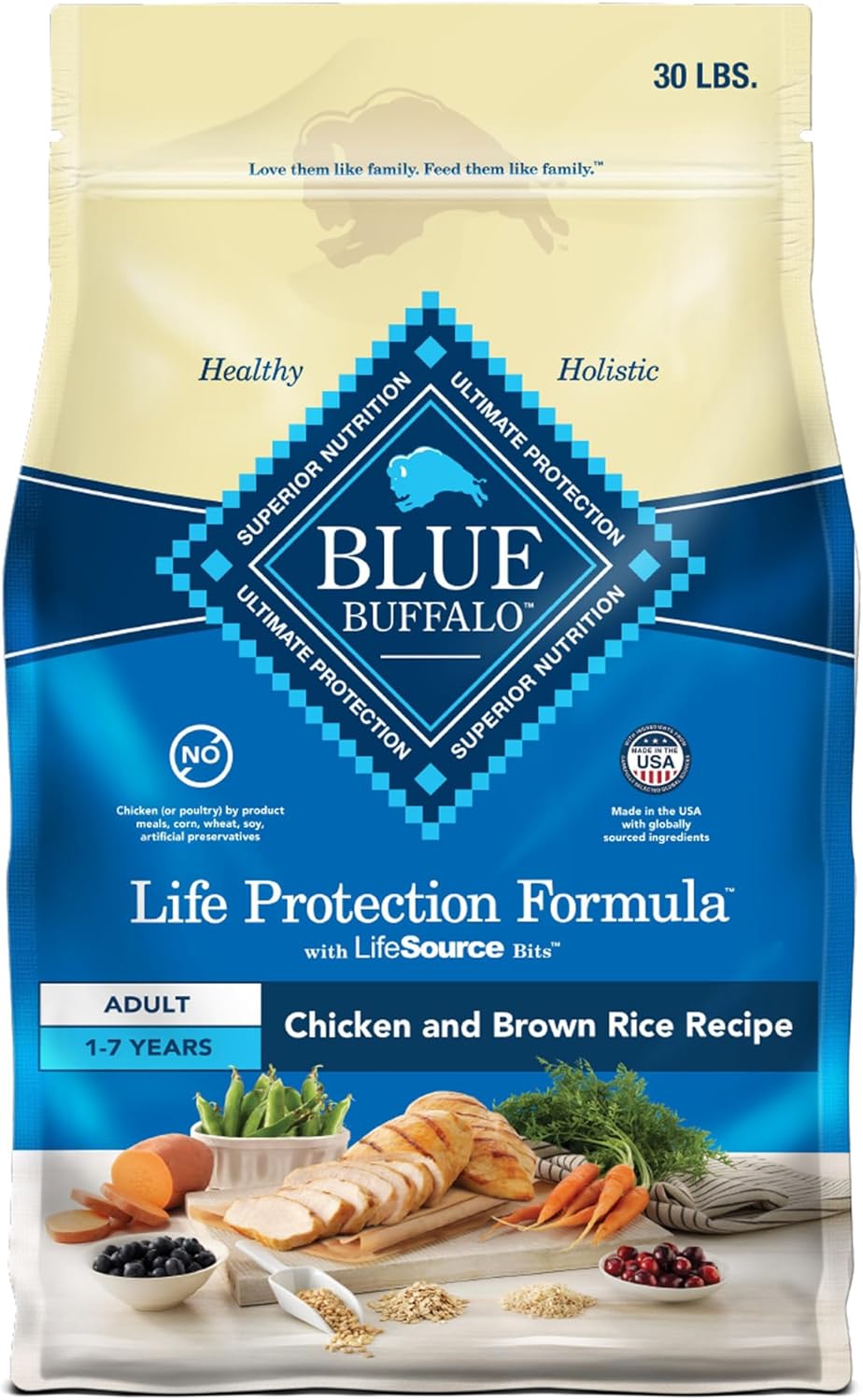 Blue Buffalo Life Protection Formula Adult Dry Dog Food, Helps Build and Maintain Strong Muscles, Made with Natural Ingredients, Chicken & Brown Rice Recipe, 30-lb. Bag - Image 2