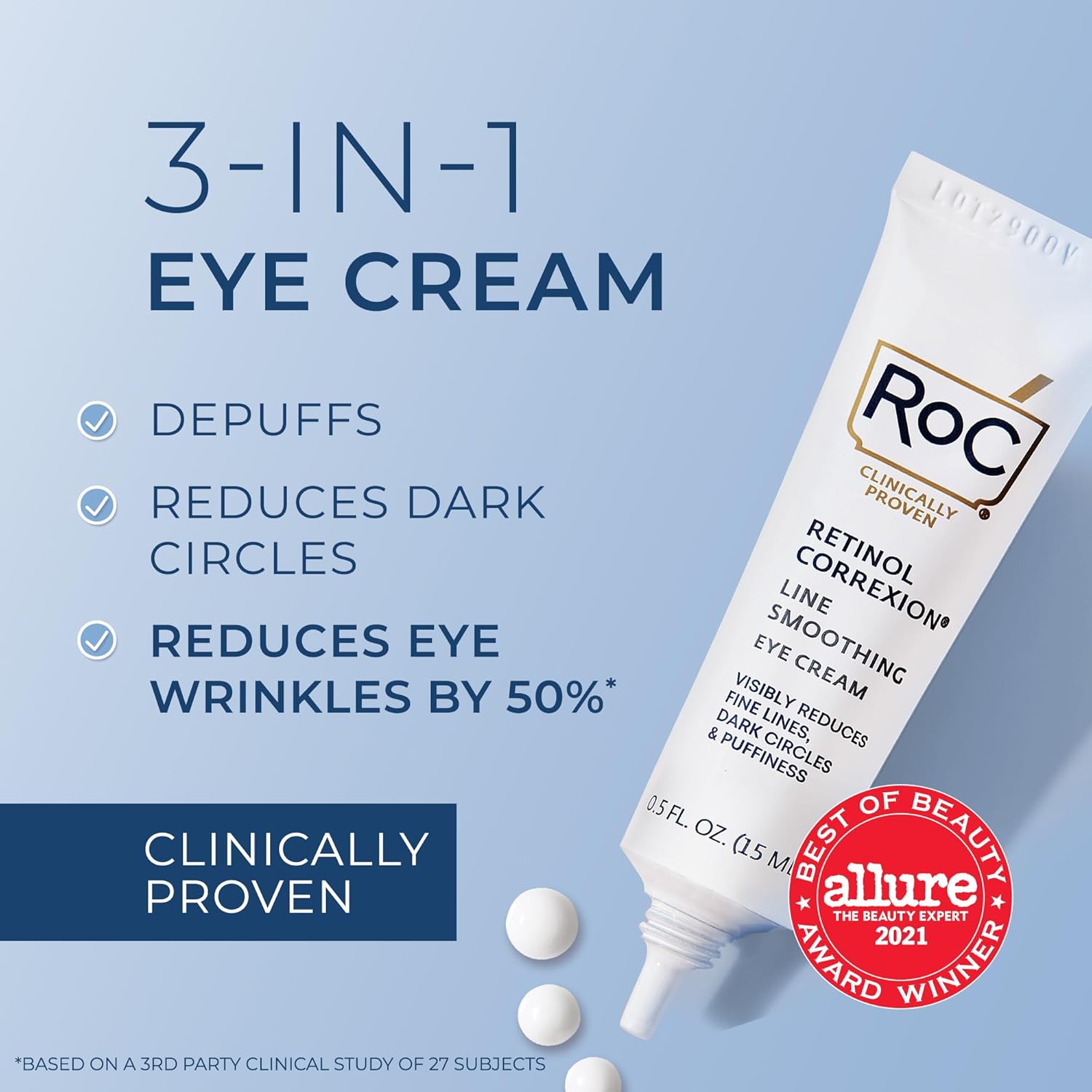 RoC Retinol Correxion Under Eye Cream for Dark Circles & Puffiness, Daily Wrinkle Cream, Anti Aging Line Smoothing Skin Care Treatment for Women and Men, 0.5 oz (Packaging May Vary) - Image 3