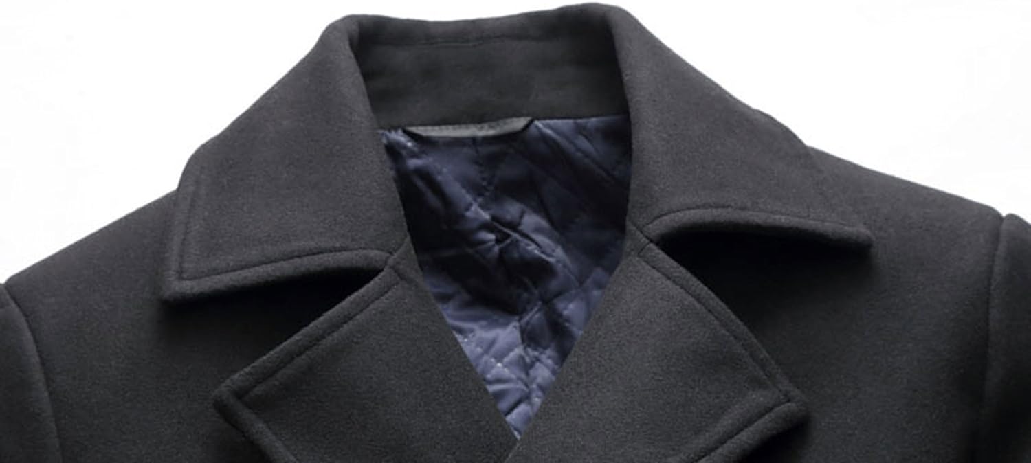 chouyatou Men's Classic Notched Collar Double Breasted Wool Blend Pea Coat - Image 5