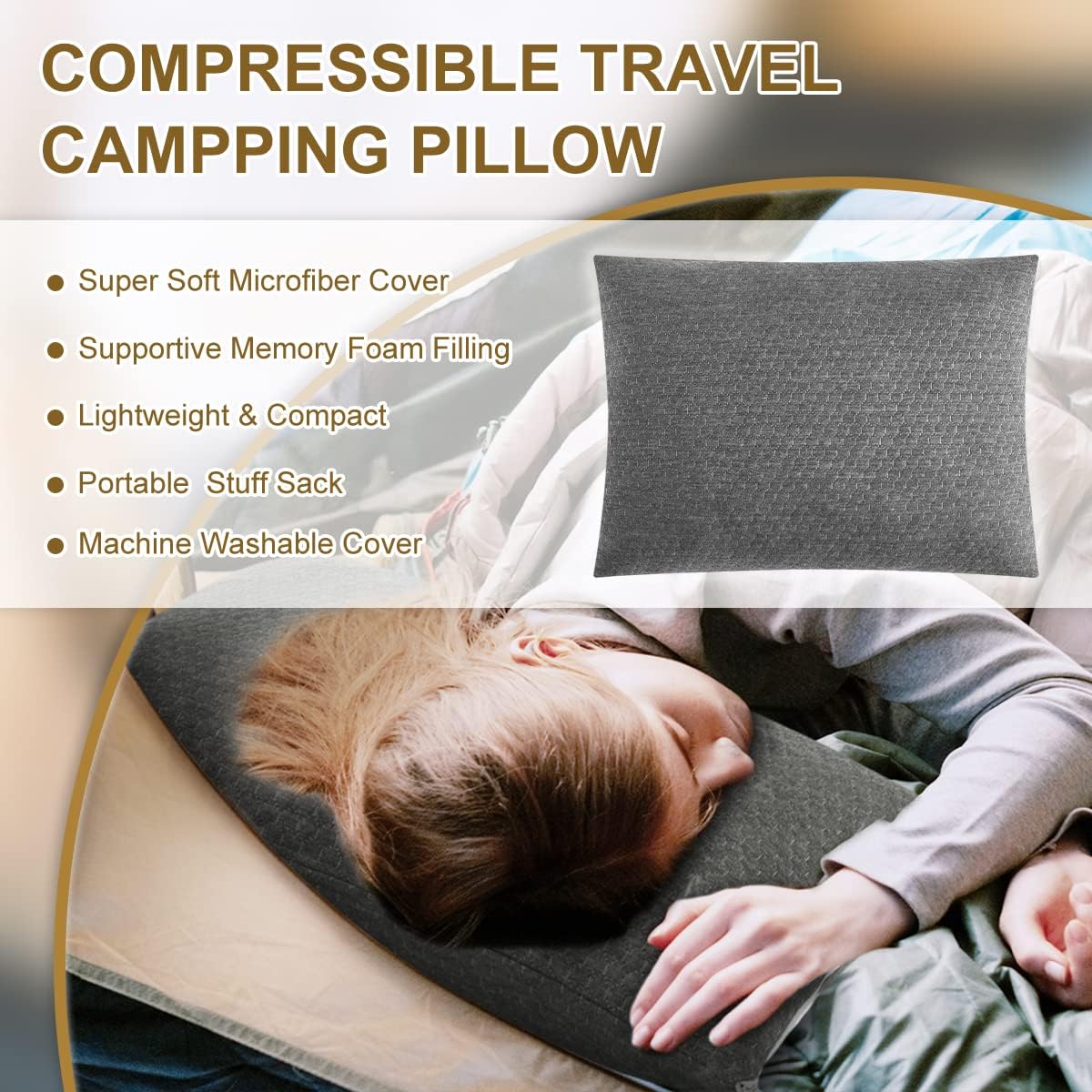 Ivellow Travel Pillow Compressible Camping Pillow for Sleeping Shredded Memory Foam Pillow Compact Firm Supportive Pillow for Adults Kids Outdoor Backpacking Hiking Essential Gear - Image 3