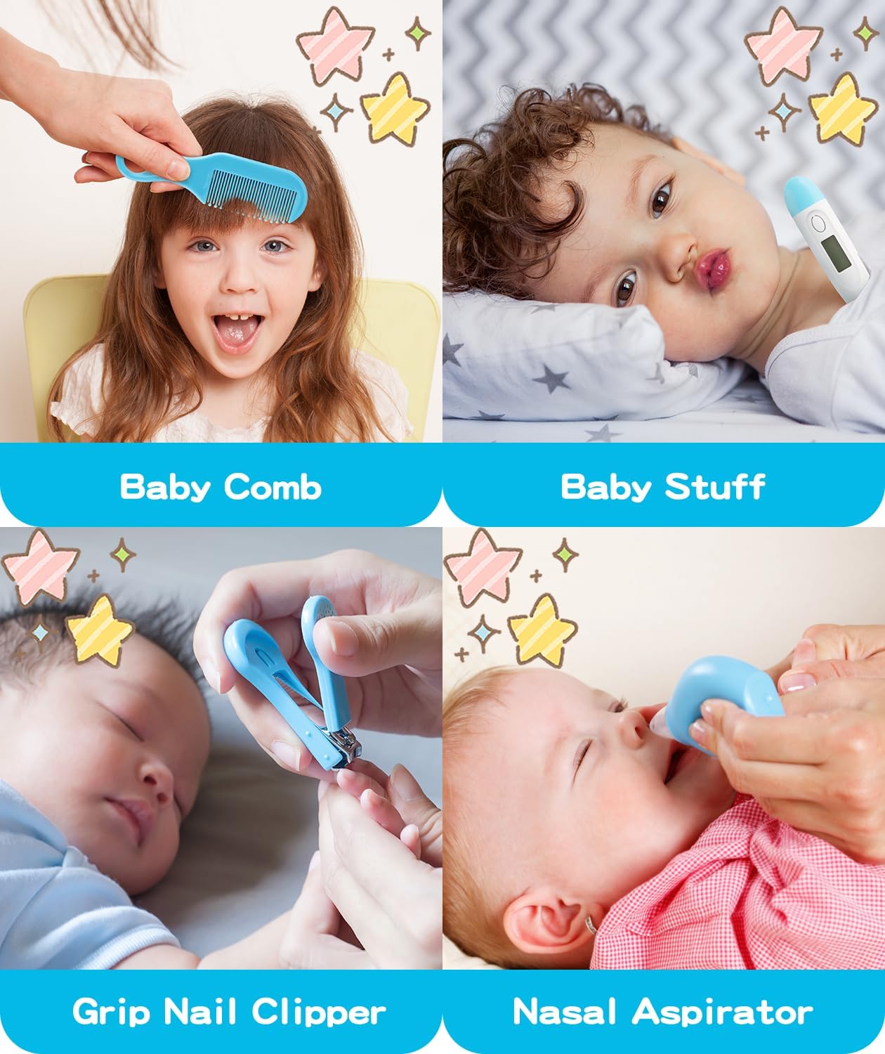 Baby Healthcare and Grooming Kit, 14 in 1 Baby Safety Set Newborn Nursery Health Care Set with Hair Brush Scale Nail Clippers for Baby Girls Boys (Blue 14 in 1) - Image 7