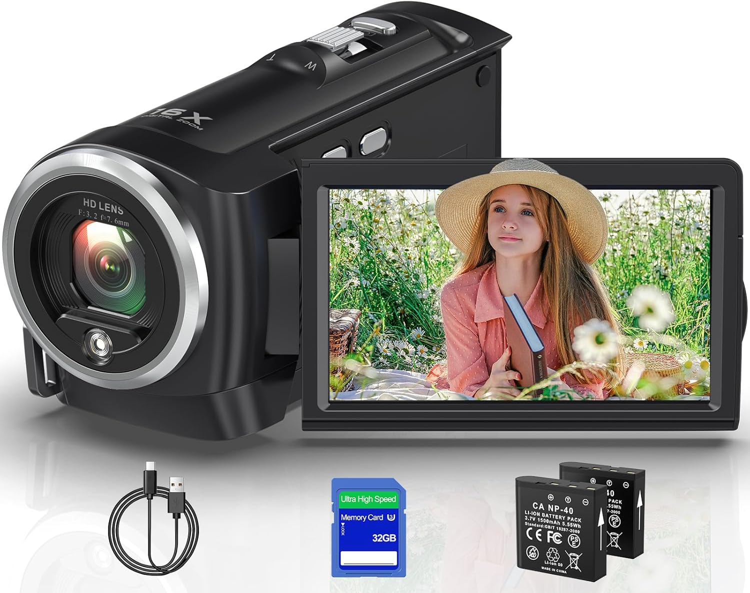 2.7K Video Camera Camcorder QHD 50MP YouTube Vlogging Camera 16X Digital Zoom Webcam 270 Degree Rotation Screen Camcorders with 32G SD Card and 2 Batteries Recording While Charging - Image 2