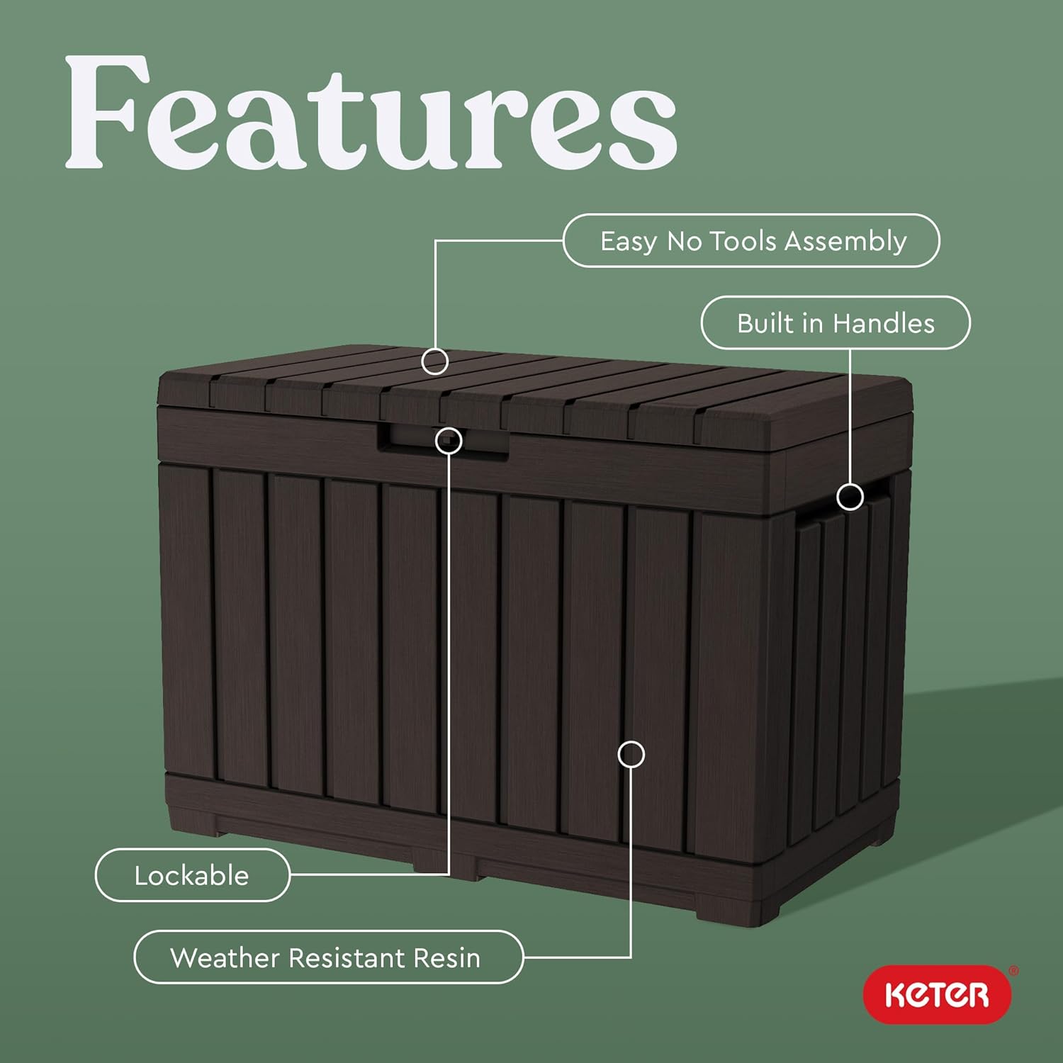 Keter Kentwood 50 Gallon Resin Deck Box-Organization and Storage for Patio Cushions, Throw Pillows and Garden Tools, Brown - Image 4