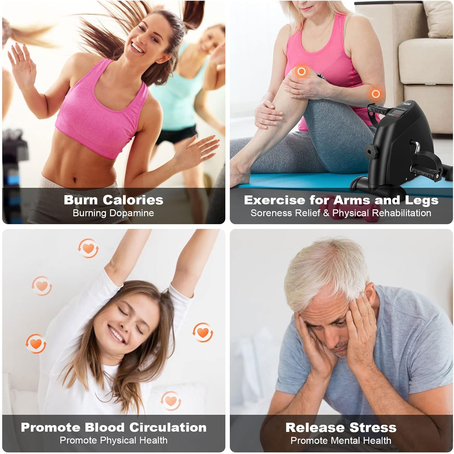 Mini Exercise Bike, AGM Under Desk Bike Pedal Exerciser Foot Cycle Arm & Leg Pedal Exerciser with LCD Screen Displays - Image 10