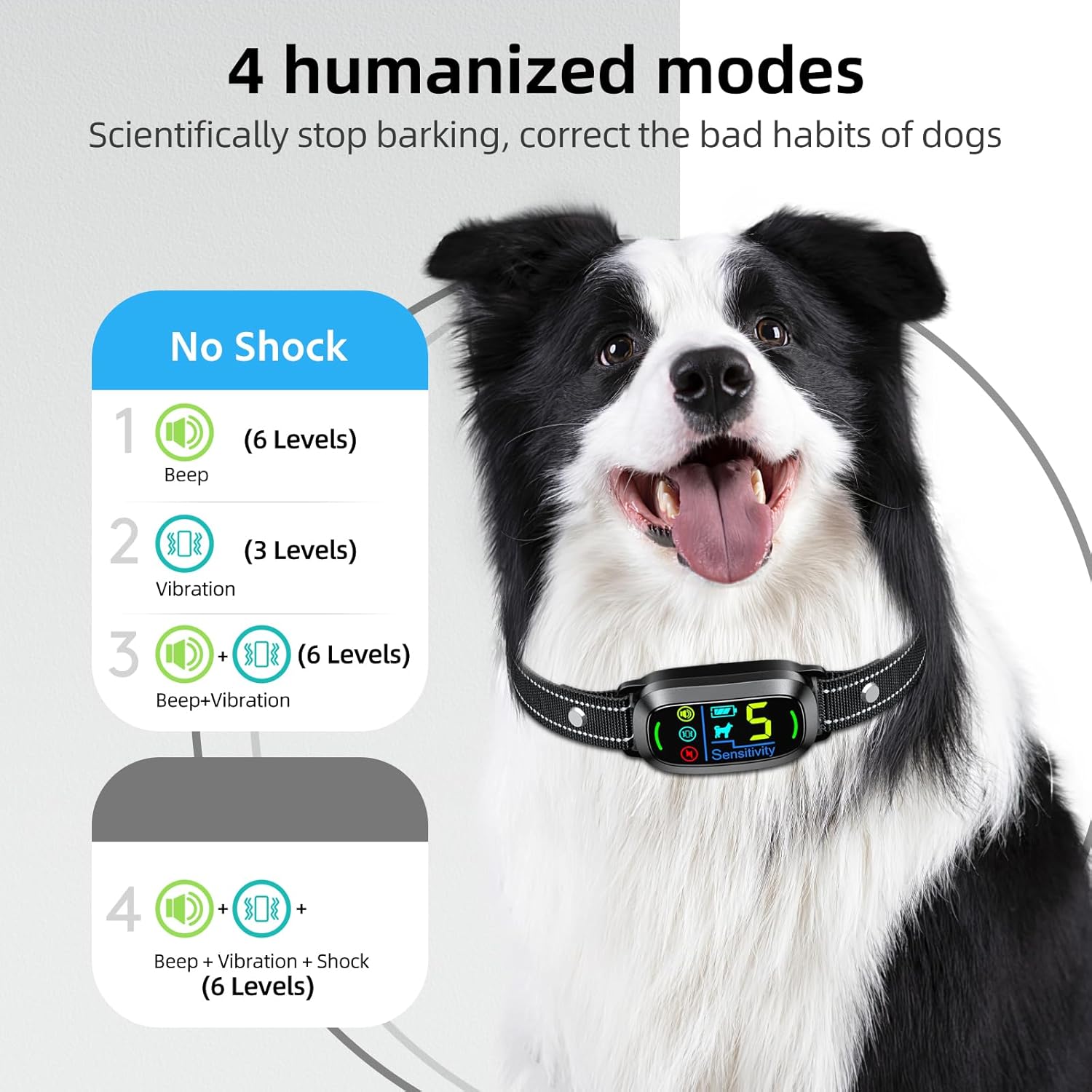 Dog Bark Collar for Large Medium Small Dogs, Rechargeable Smart Bark Collar, Anti Barking Training Collar with 5 Adjustable Sensitivity Beep Vibration (Black) - Image 4