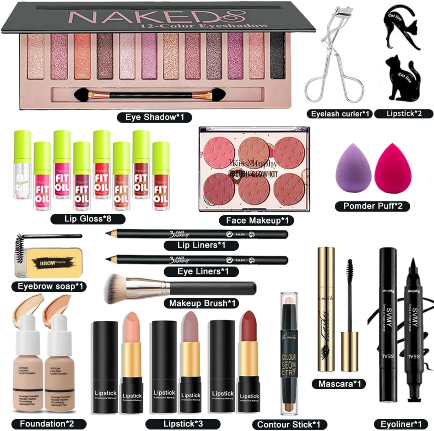 28 Pcs All in One Full Makeup Kit for Women, Makeup Set for Women&Beginner,Eyeshadow, Foundation, Lipsticks, Eyeliner, Mascara, Brow Soap Make Up Gift Set for Women Teen Makeup Kit For Girl - Image 3