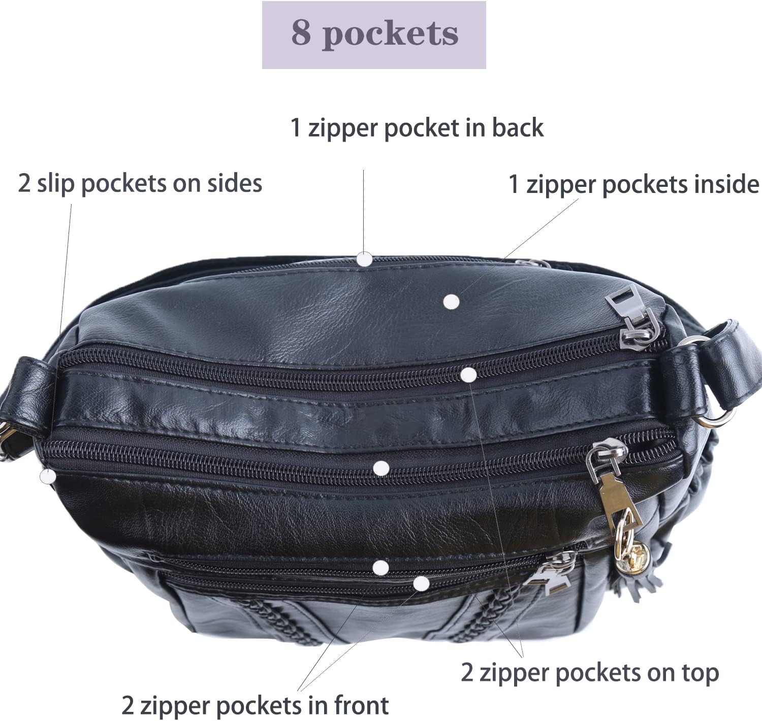 ELDA Purses for Women Pocketbooks Soft PU Leather Ladies Crossbody Purse Multi Pocket Shoulder Bag - Image 9