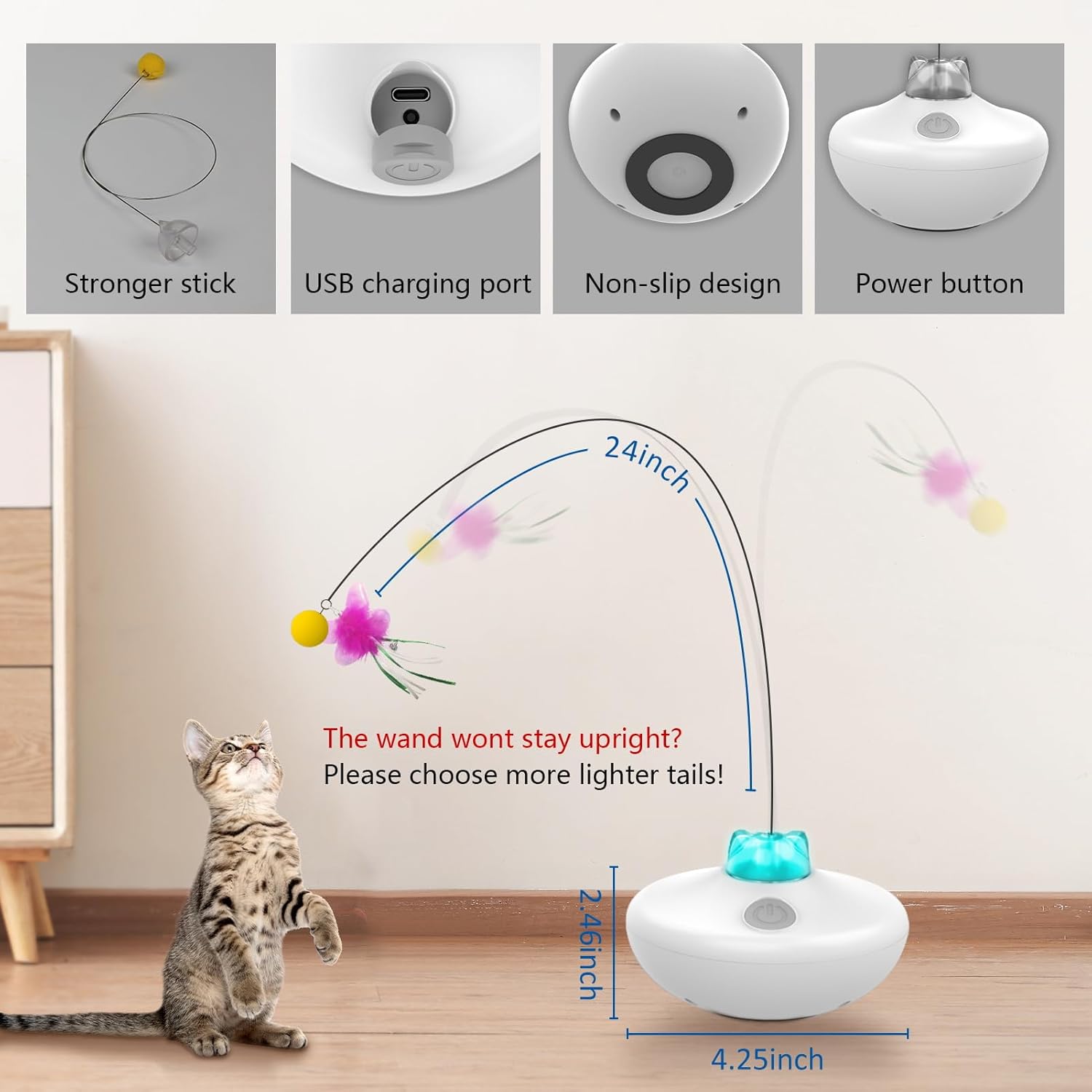 Interactive Cat Toys Cat Exercise Tumbler, Rechargeable Cat Toys for Indoor Cats Spin Butterfly Game Teasing Kitty, Extra Long Feather Wand (P33 cat Toys) - Image 5