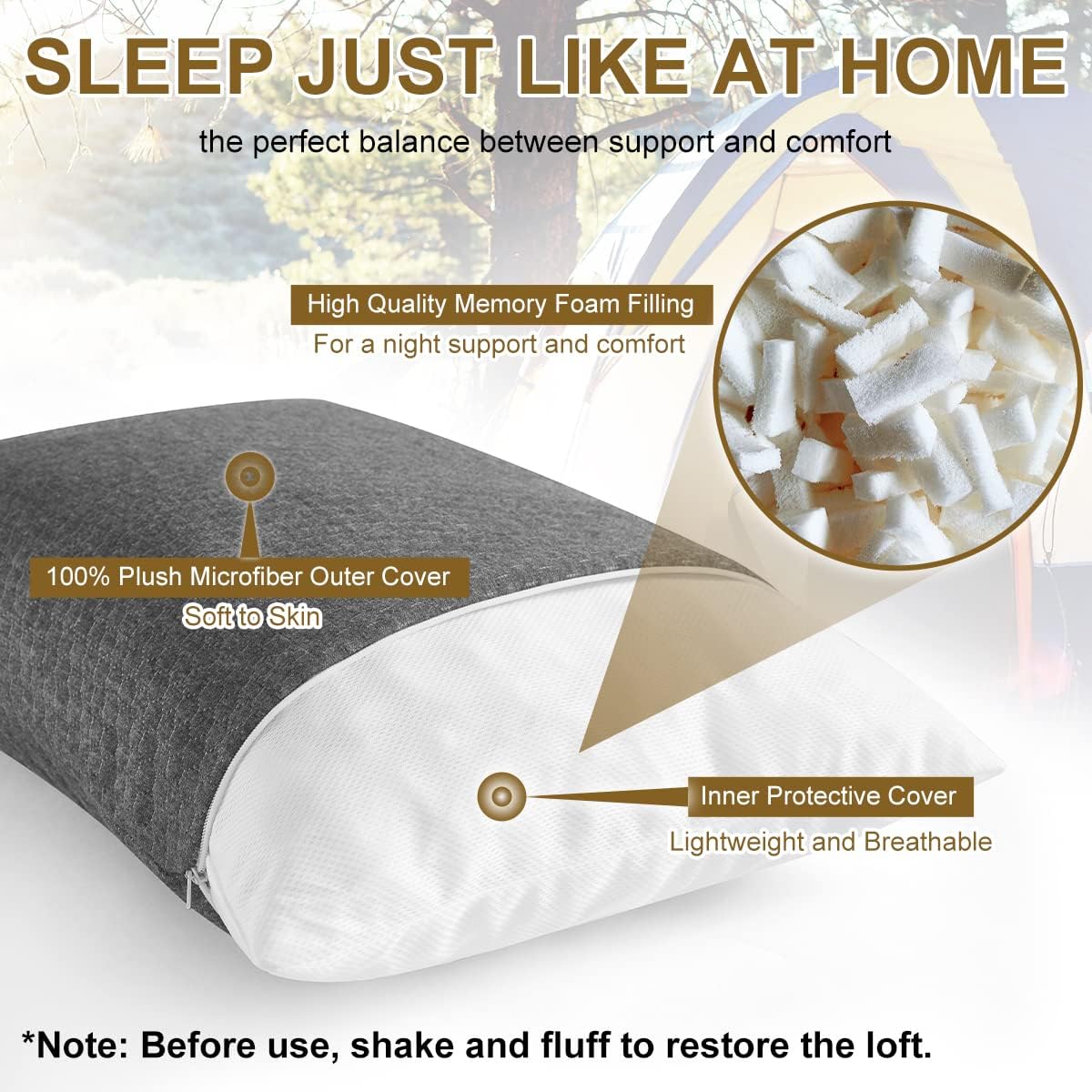 Ivellow Travel Pillow Compressible Camping Pillow for Sleeping Shredded Memory Foam Pillow Compact Firm Supportive Pillow for Adults Kids Outdoor Backpacking Hiking Essential Gear - Image 4