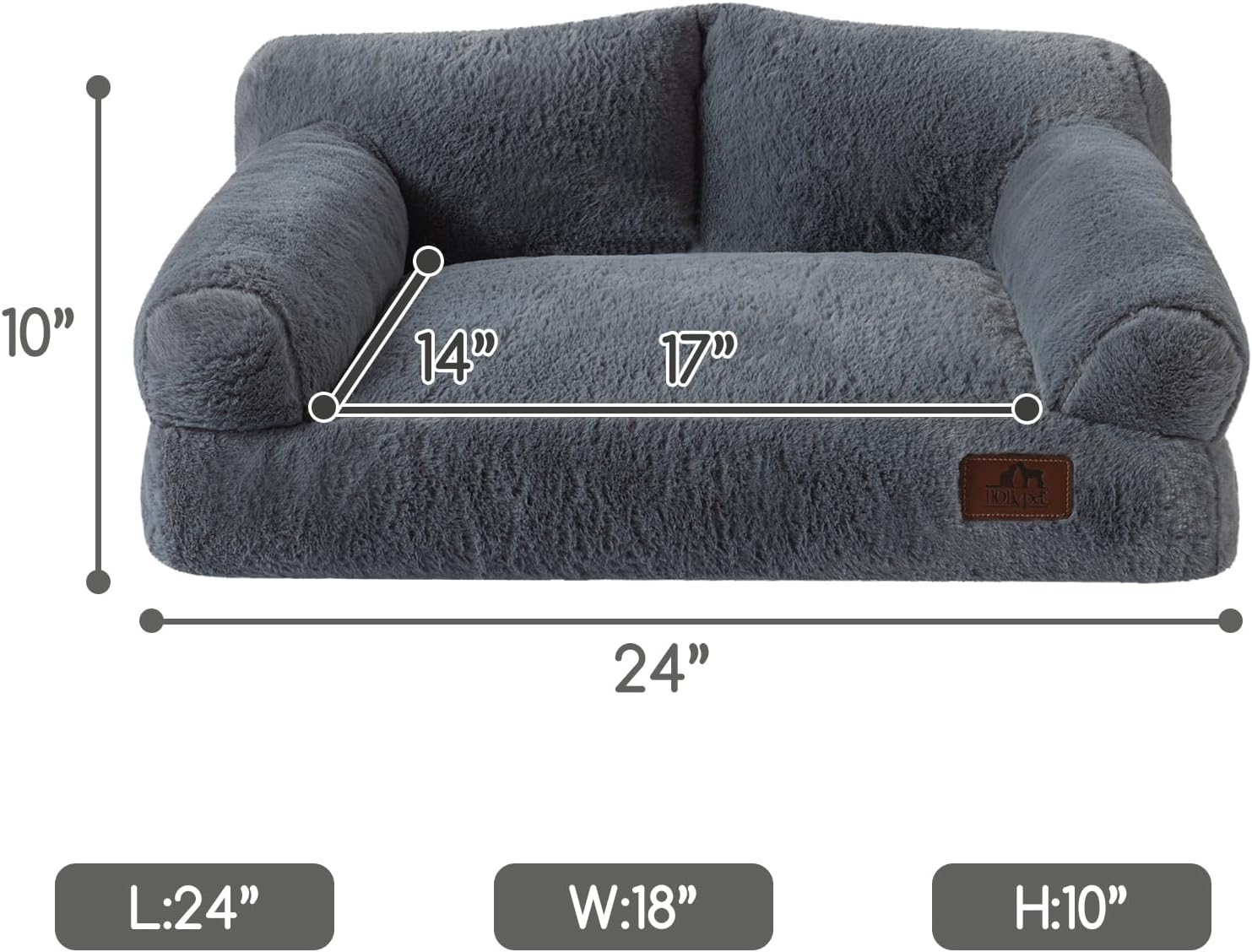 Hollypet Fluffy Plush Dog Cat Pet Couch Soft Calming Sofa Bed for Medium Small Cats and Dogs, Gray - Image 6