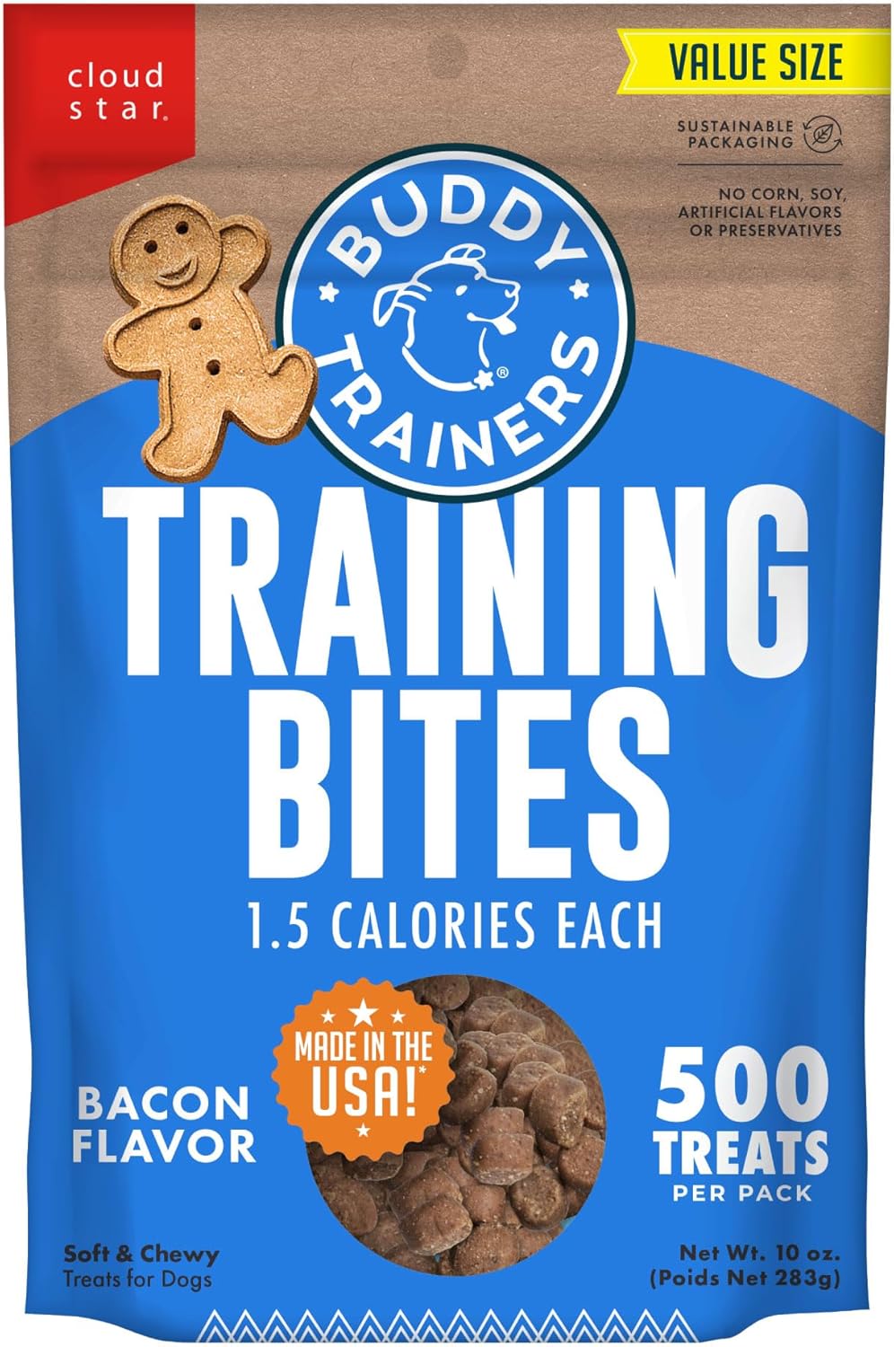Buddy Biscuits Trainers 10 oz. Pouch of Training Bites Soft & Chewy Dog Treats Made with Bacon Flavor - Image 2