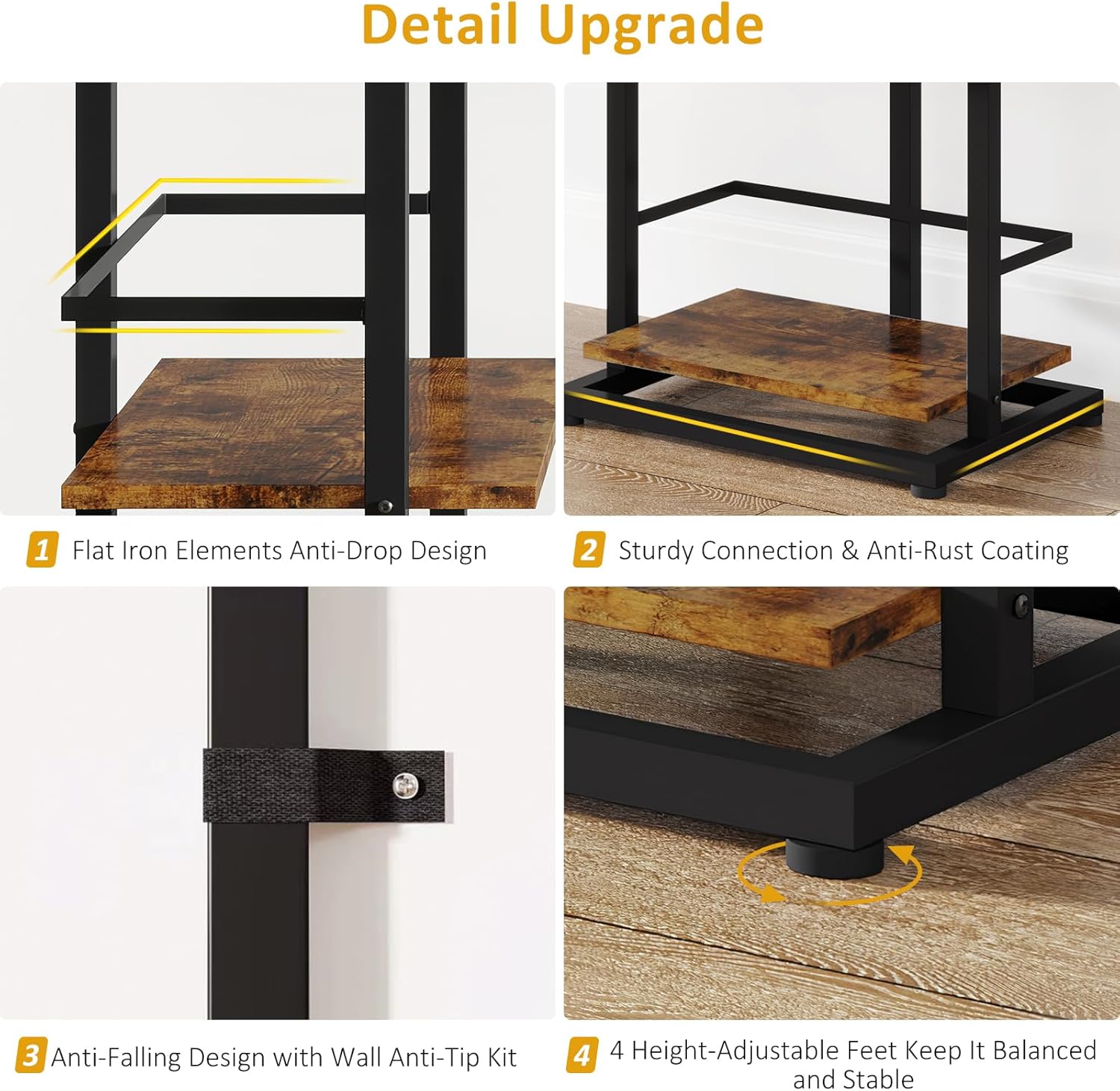 Hosfais Book Shelf Narrow Bookshelf: 5 Tier Wood Bookcase with Metal Edge Protection Industrial Modern Bookshelf Book Storage Organizer for Living Room Bedroom Home Office (Rustic Brown) - Image 6