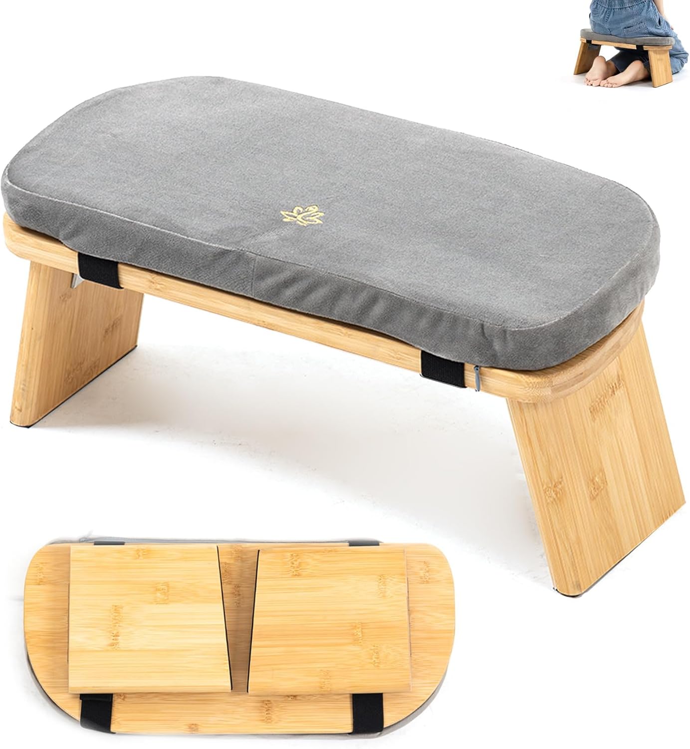 Meditation Bench, Bamboo Meditation Stool, Folding Kneeling Meditation Bench, Seiza Prayer Bench, Prayer Bench with Meditation Cushion, Kneeling Stool - Image 2