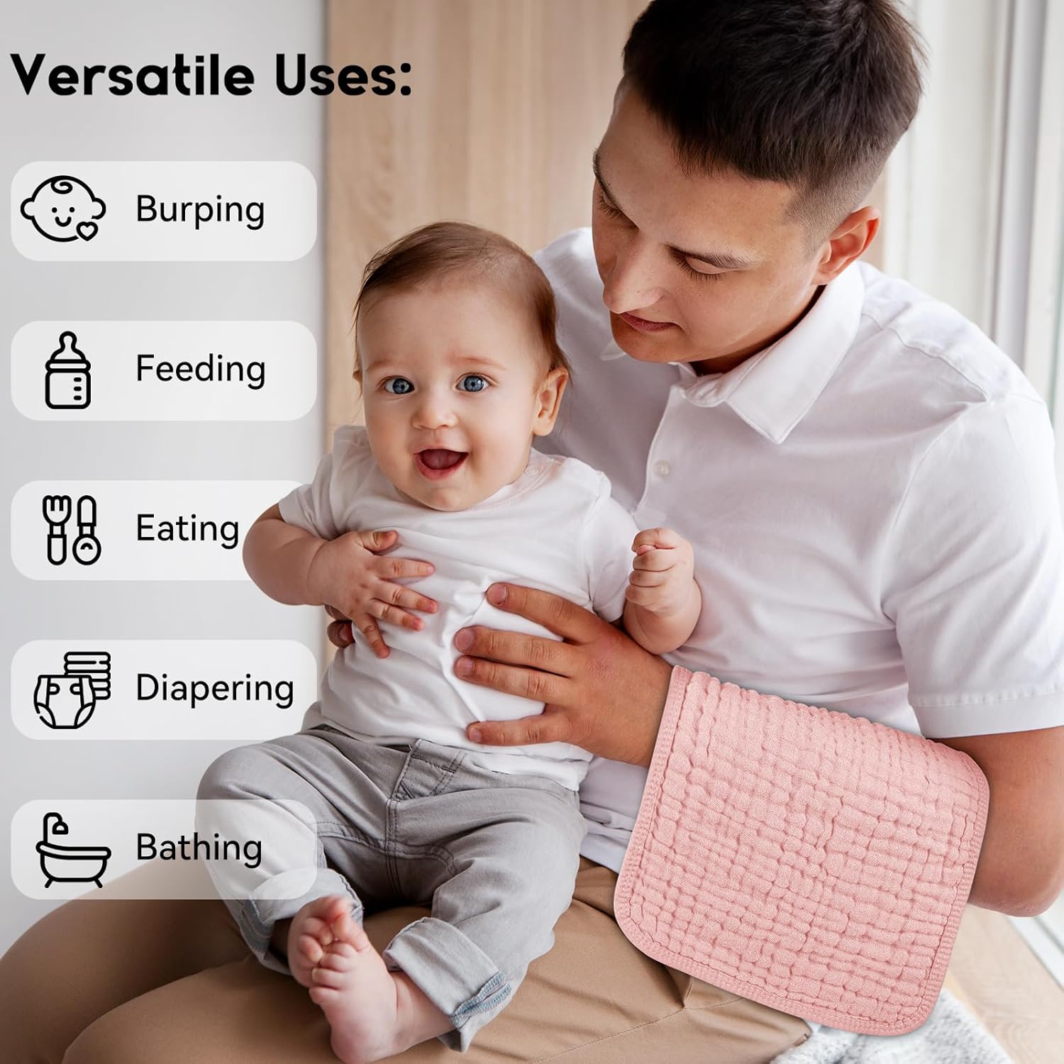 Muslin Burp Cloths for Baby 100% Cotton Burping Cloths for Boys Girls Large 20''X10'' Extra Soft and Absorbent 12 Pack - Gradient Pink - Image 6