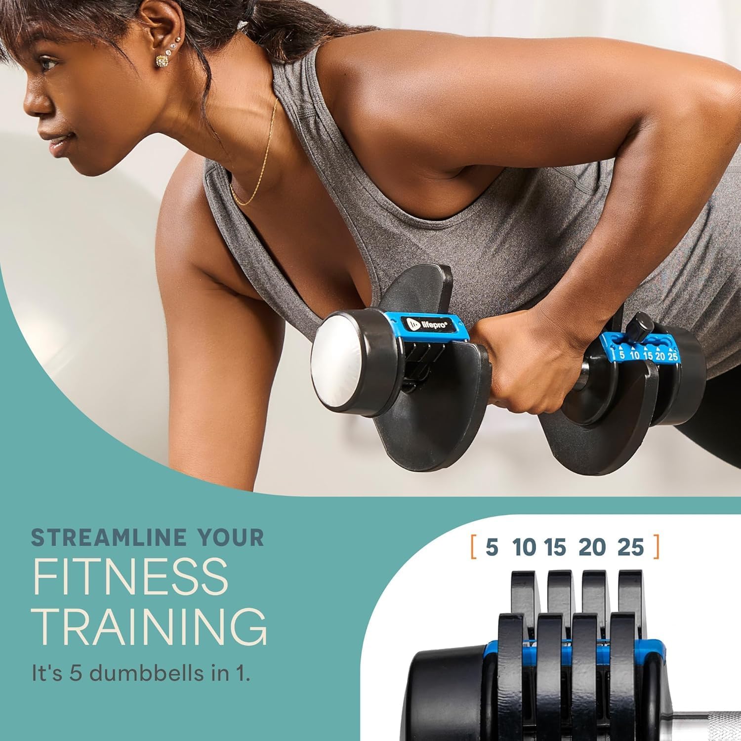 Lifepro Adjustable Dumbbells Set/Single - 15lb 43lb 55lb 25 lb Dumbbell Sets with Rack - Quick Adjust, Secure Grip weights dumbbells set - Compact Hand Weights for Women/Men at Home Gym - Image 3