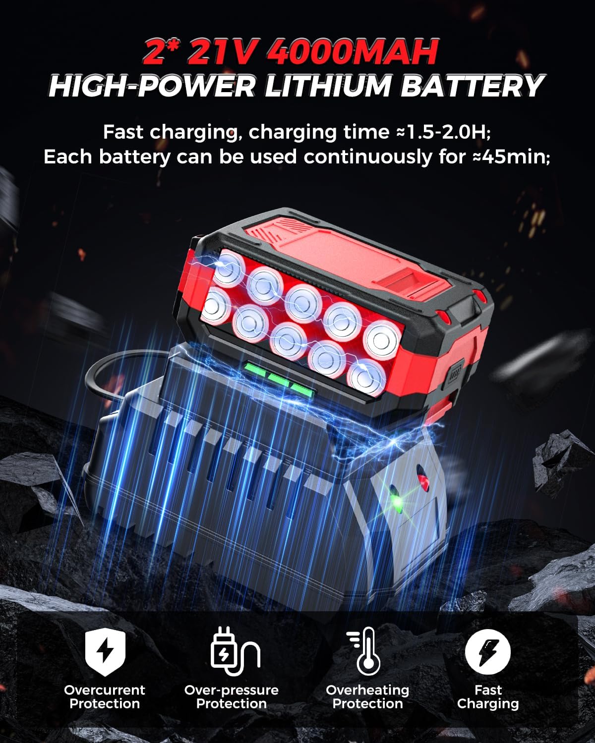 Cordless Impact Wrench, 1200Nm(900 Ft-lbs)1/2" Brushless Impact Gun, 2x4.0AH Batteries Electric Impact Motor Variable Speeds, 21V High Torque Power Impact Driver Ideal for Car, DIY, and Truck RV/Mower - Image 5