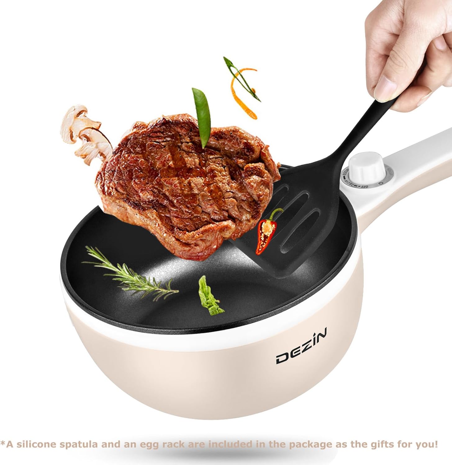 Dezin Hot Pot Electric Upgraded, Non-Stick Sauté Pan, Rapid Noodles Electric Pot, 1.5L Mini Portable Hot Pot for Steak, Egg, Fried Rice, Ramen, Oatmeal, Soup with Power Adjustment - Image 9