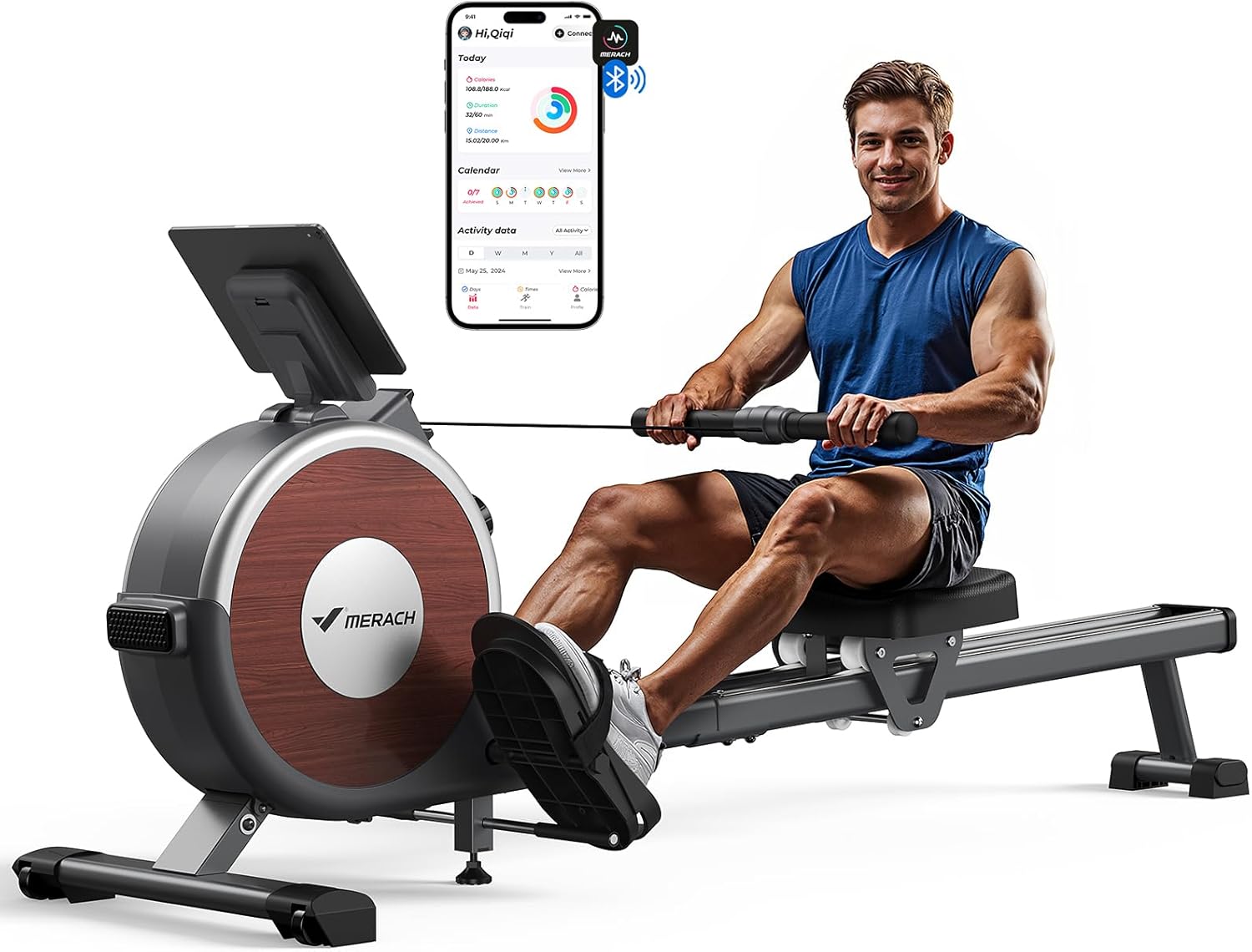MERACH Rowing Machine, Magnetic Rower Machine for Home, 16 Levels of Quiet Resistance, Dual Slide Rail with Max 350lb Weight Capacity, App Compatible - Image 2