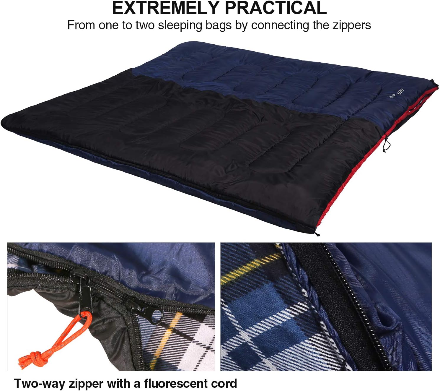 REDCAMP Cotton Flannel Sleeping Bag for Camping Backpacking, Adults Cold Weather Envelope Sleeping Bags with 2/3/4lbs Filling - Image 6