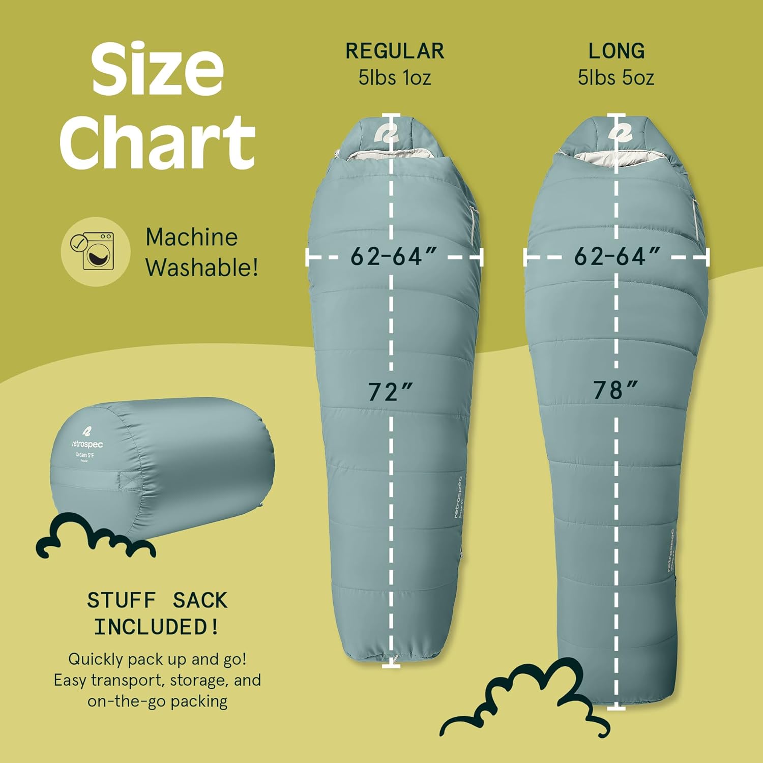 Retrospec Dream Sleeping Bag - 5, 15, 30 Mummy for Camping, Insulated Cold Weather, Lightweight Stuff Sack, Water-Resistant, Adjustable Draw Cords, Adult - Image 7