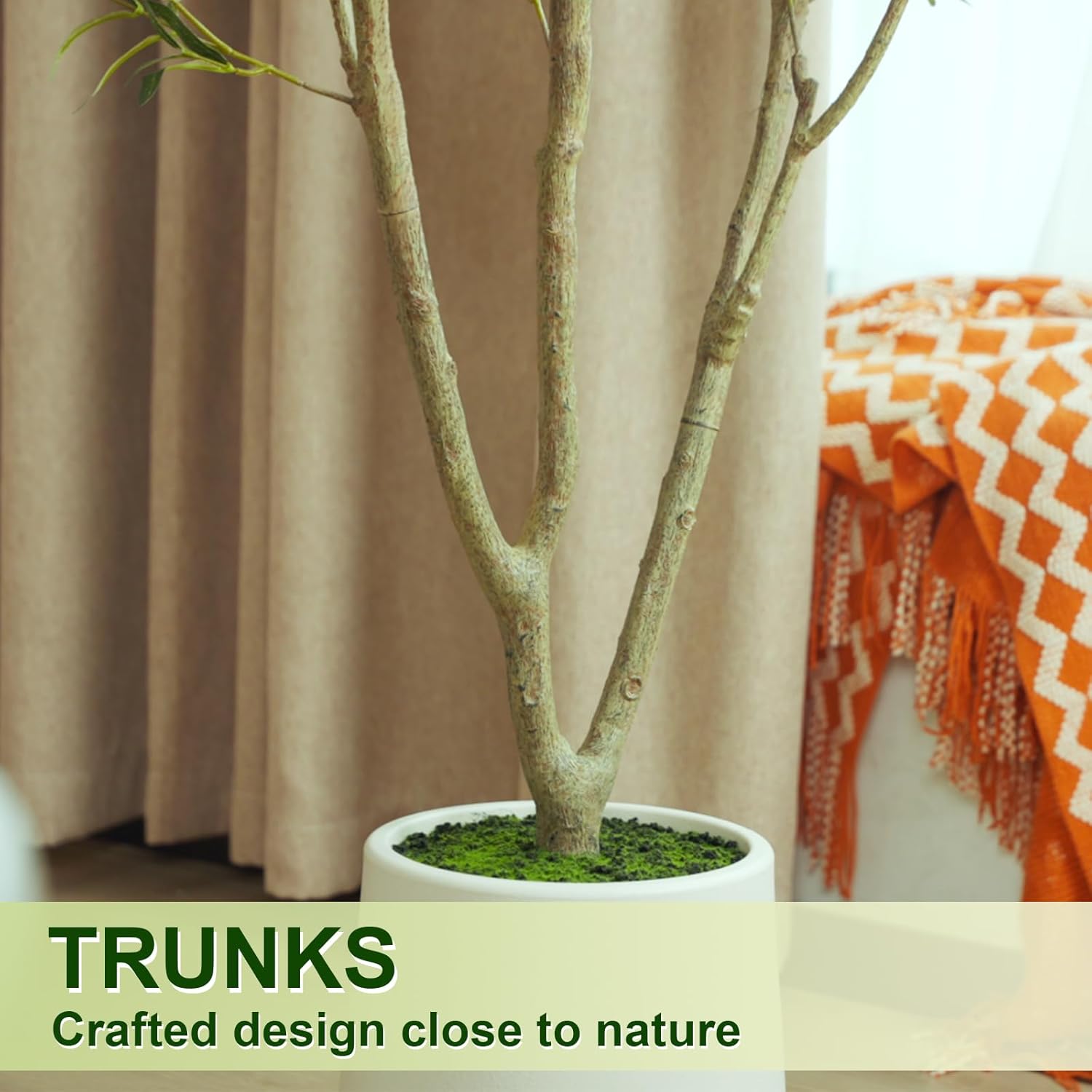 Olive Trees Artificial Indoor, 5FT Tall Faux Olive Tree with White Tall Planter, Artificial Plants with Natural Wood Trunk and Lifelike Fruits for Home Office Decor - Image 9