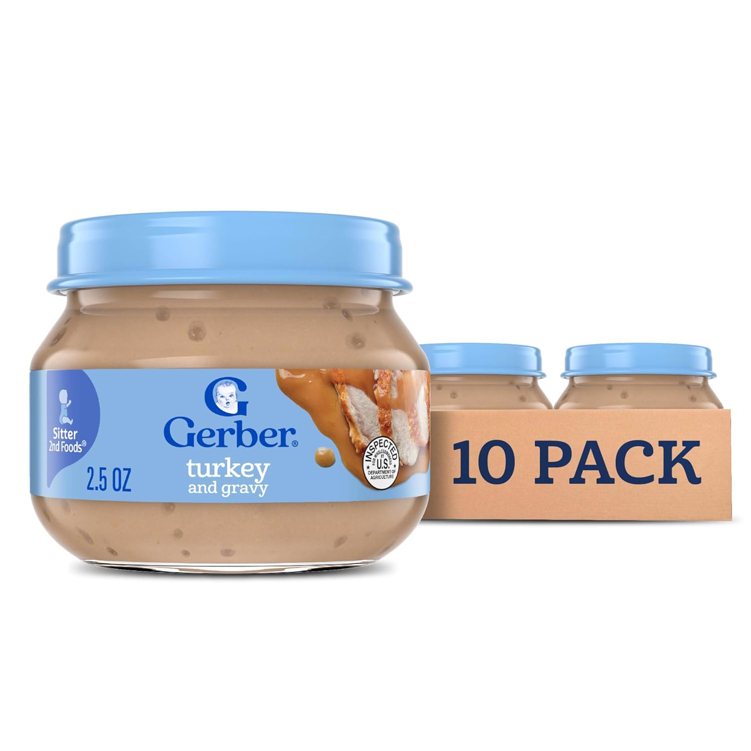 Gerber Baby Foods 2nd Foods Meat, Turkey & Gravy, Mealtime for Baby, 2.5 Ounce Jar (Pack of 10) - Image 2