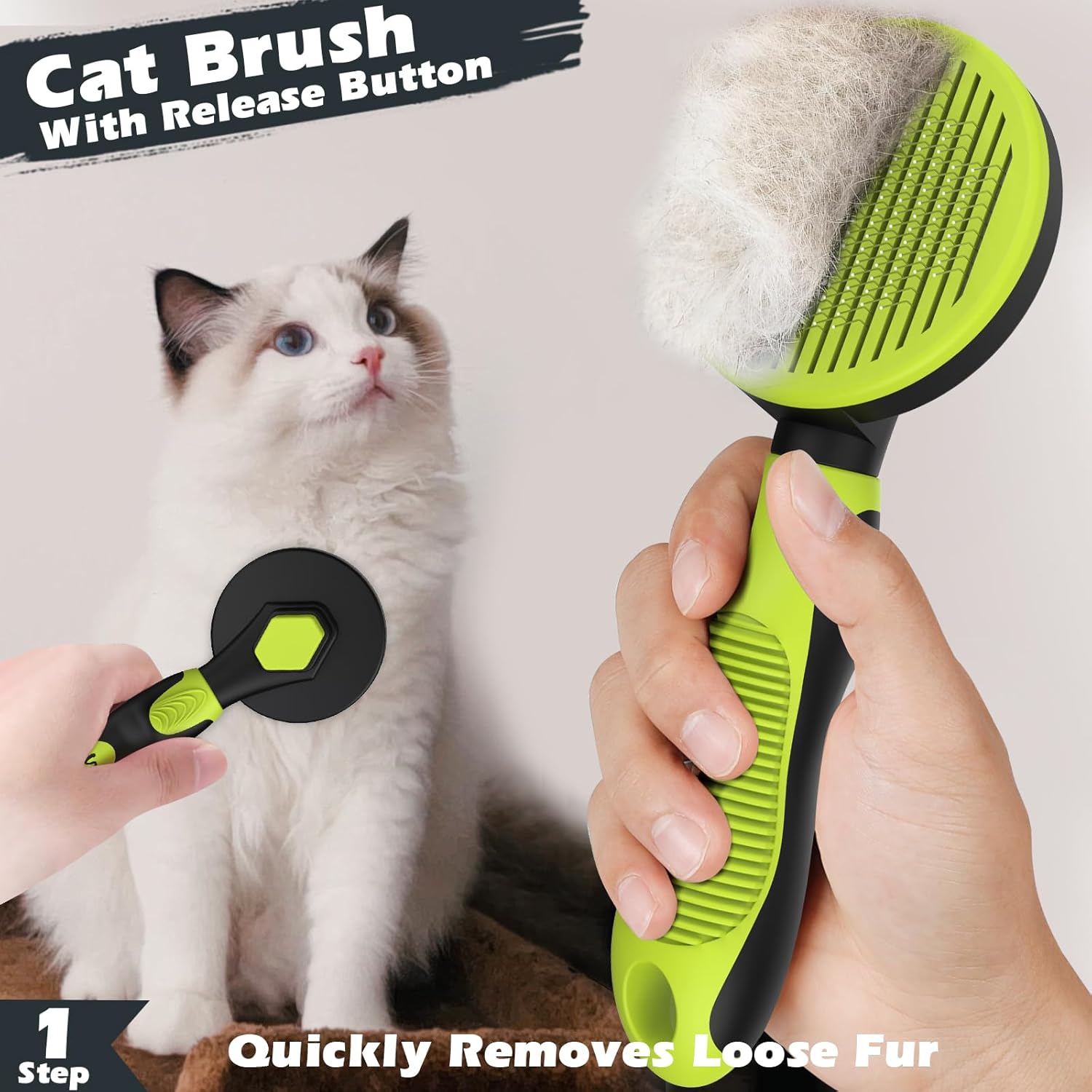 Comotech 3PCS Cat Grooming Kit | Cat Brush | Cat Brushes for indoor Cats | Cat Nail Clipper | Cat Nail Trimmer | Cat Bath Brush | Cat Brush for Shedding - Premium Cat Supplies (Green) - Image 4
