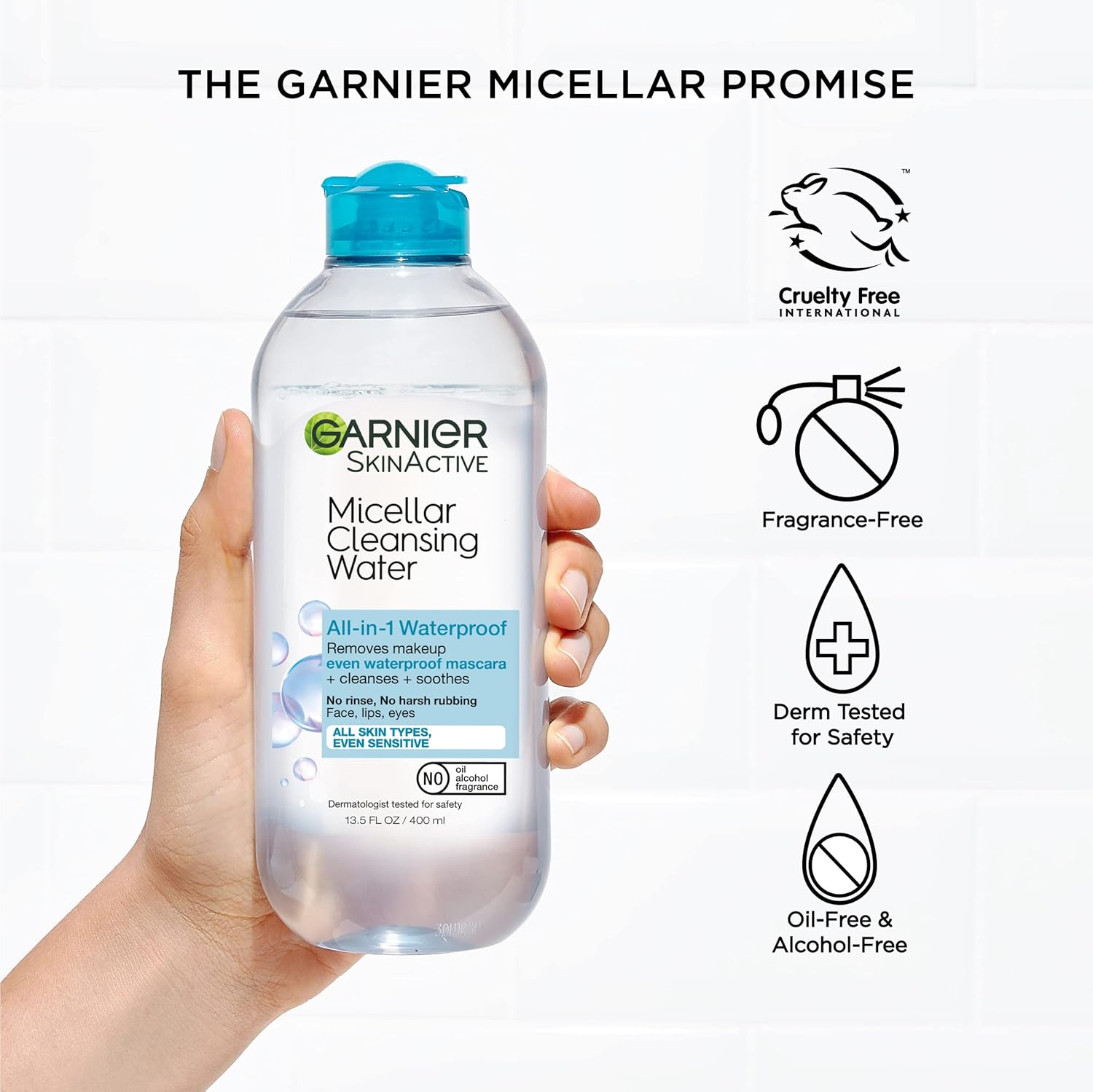Garnier Micellar Water For Waterproof Makeup, Hydrating Facial Cleanser & Makeup Remover, Suitable for Sensitive Skin, Vegan, Cruelty Free, 13.5 Fl Oz (400mL), 1 Count - Image 8