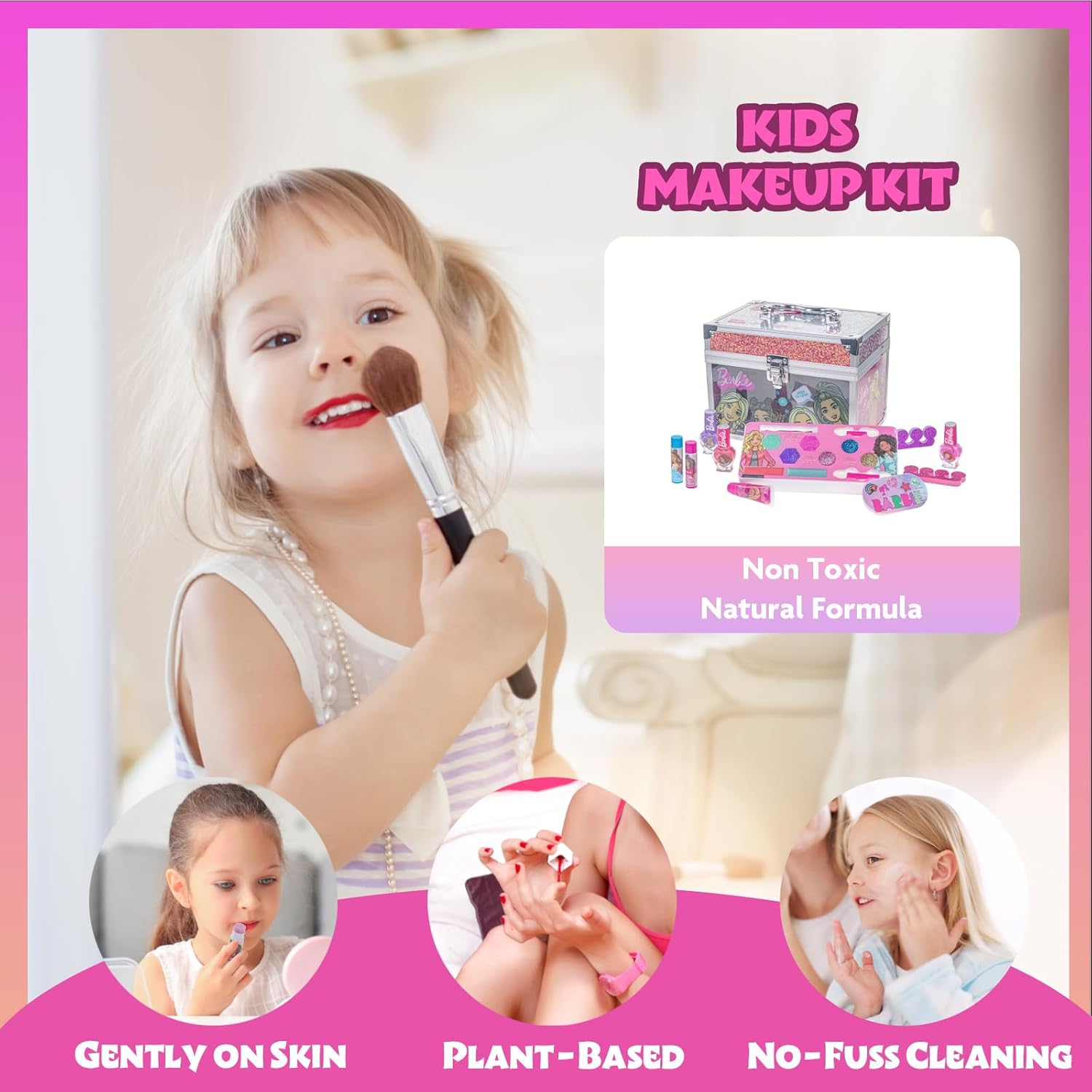 Barbie Movie Kids Makeup Kit for Girls, Real Washable Toy Makeup Set, Barbie Gift, Play Makeup and Pretend Play Toys Ages 3 4 5 6 7 8 9 10 11 12, by Townley Girl - Image 4