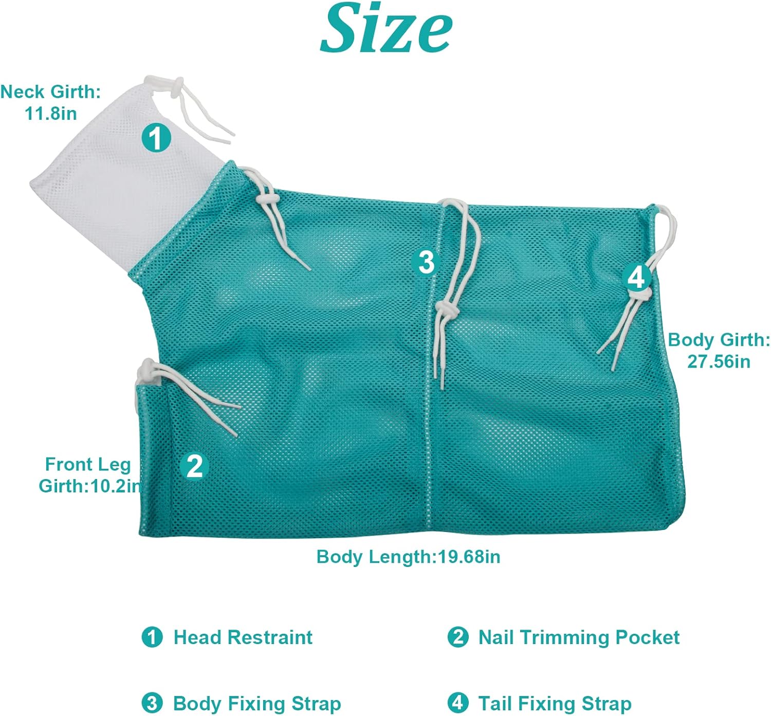 Cat Bathing Bag, Breathable Mesh Cat Shower Bag Anti Scratch Adjustable Cat Grooming Bag for Nail Trimming, Bathing Polyester Soft Cat Washing Bag (White-Green) - Image 3