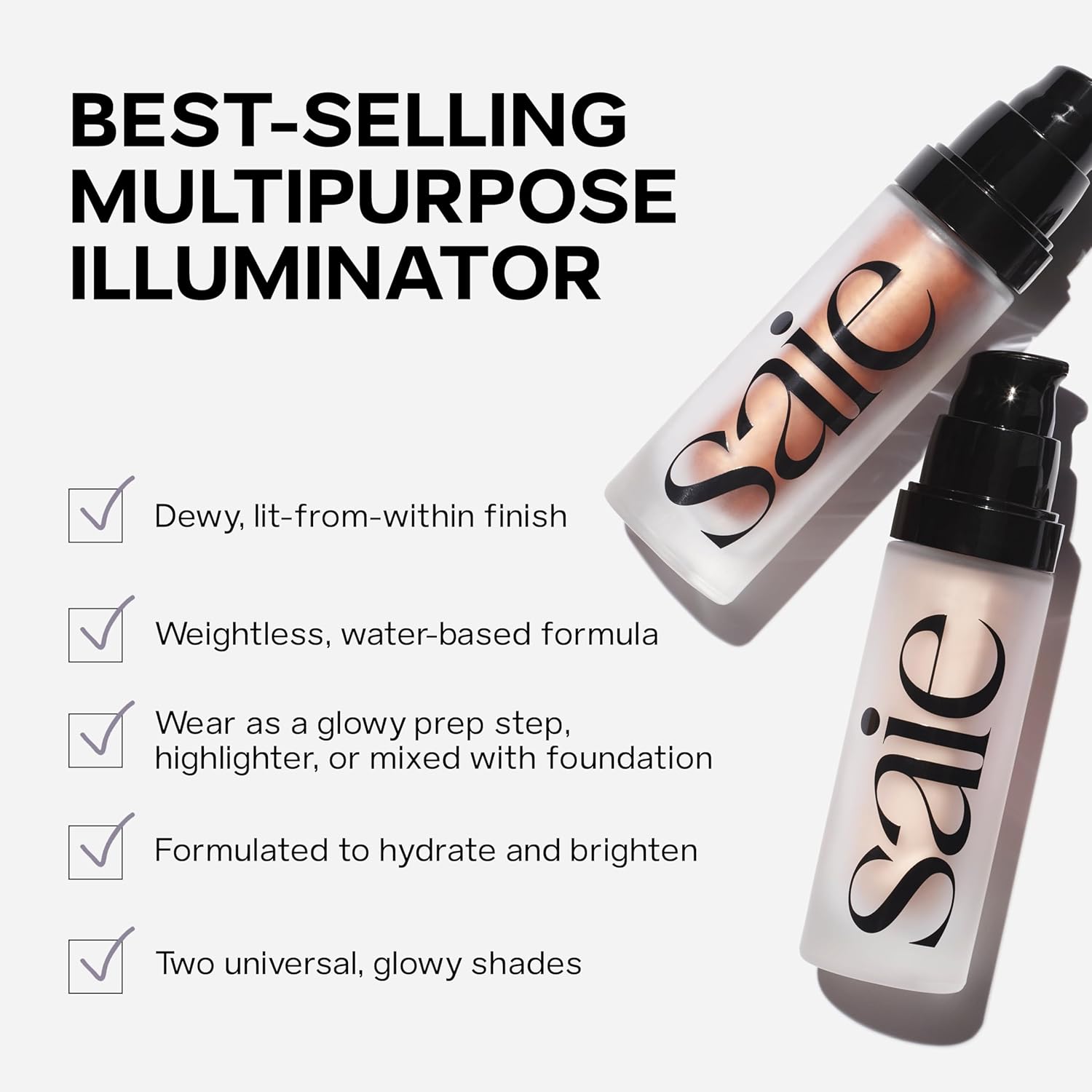 Saie Mini Glowy Super Gel Lightweight Illuminator - Luminizer + Makeup Primer for Glowing Skin - Enriched with Vitamin C + Hydrating Squalane Oil - Sunglow (0.5 oz) - Image 9