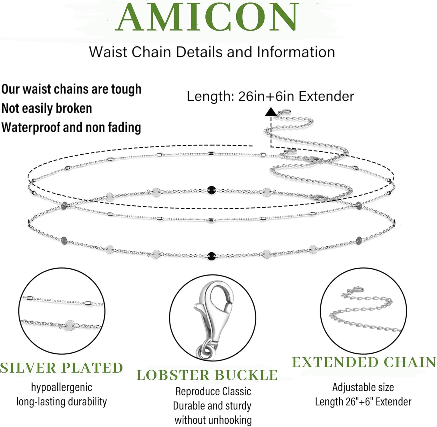 2PCS 18K Gold Plated Waist Chain Satellite Body Chain Layered rope Waist Chains Sexy Bikini Beach Waist Chain for Women Waterproof Adjustable 26.5-33Inch - Image 5