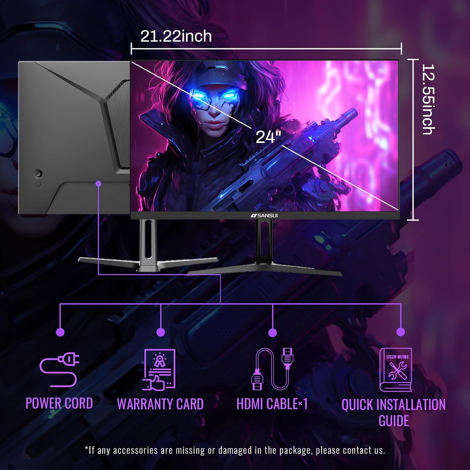 SANSUI 24 Inch Gaming Monitor 180Hz, Computer Monitor with Speakers 1*DP 2*HDMI Ports, FHD 1080P 110% sRGB VESA Support Eye Cares (One HDMI Cable Included ES-G24F4S) - Image 9