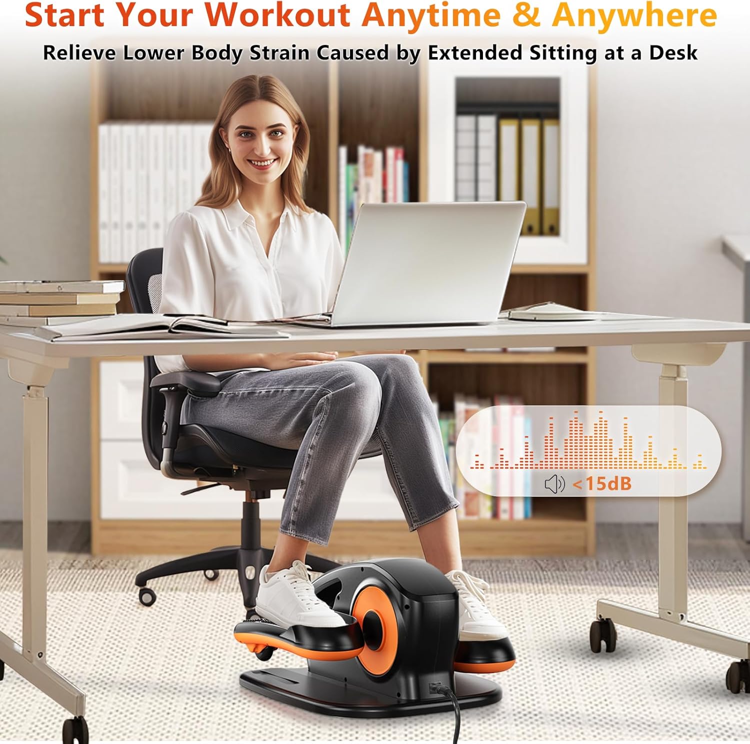 Under Desk Elliptical Machine, Ellipse Leg Exerciser with 15 Adjustable Speed, Quiet & Portable Seated Pedal Exerciser, Ideal for Seniors & Sedentary Office Workers - Image 5